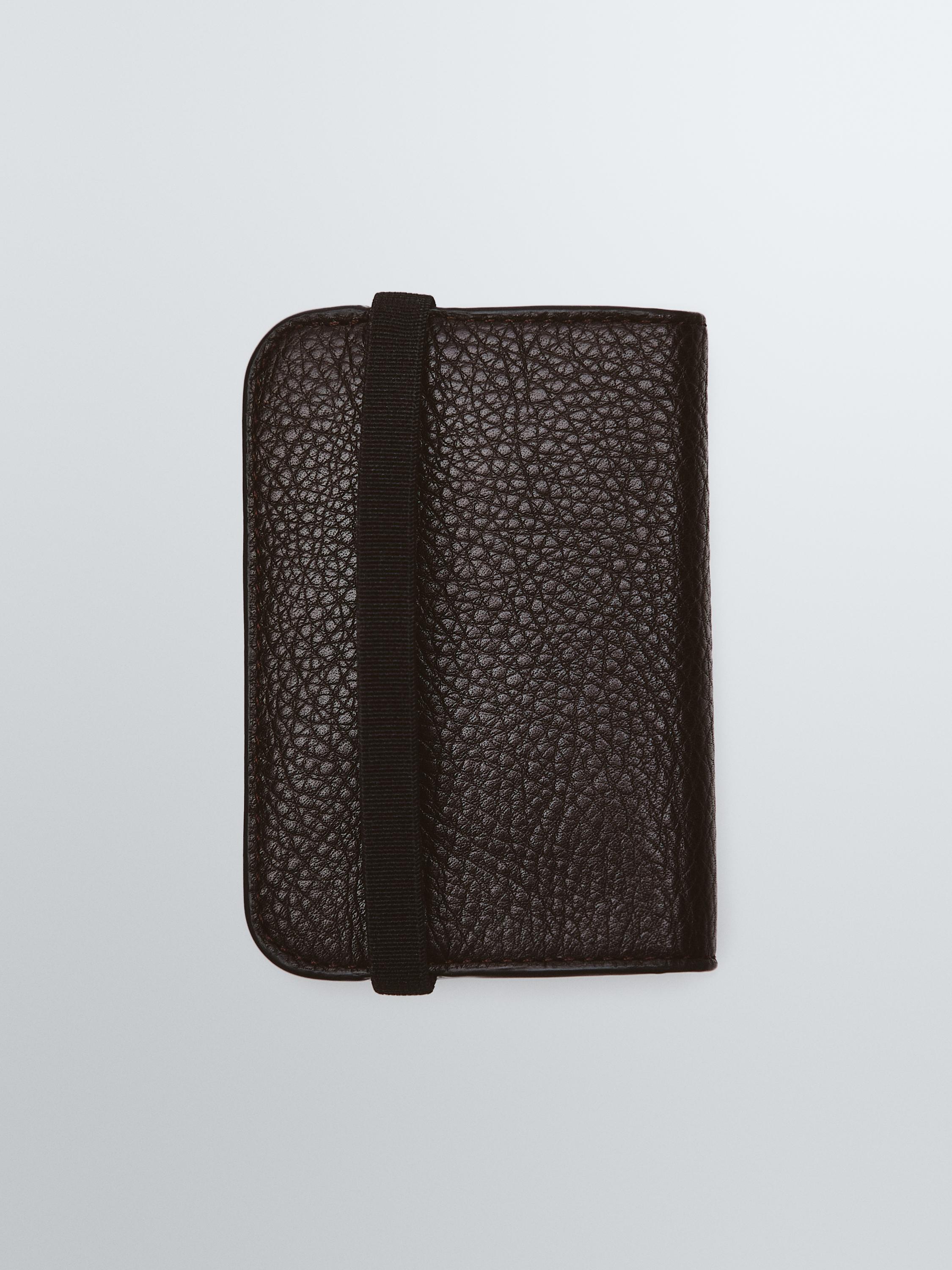 Nappa leather card holder with flap — BROWN