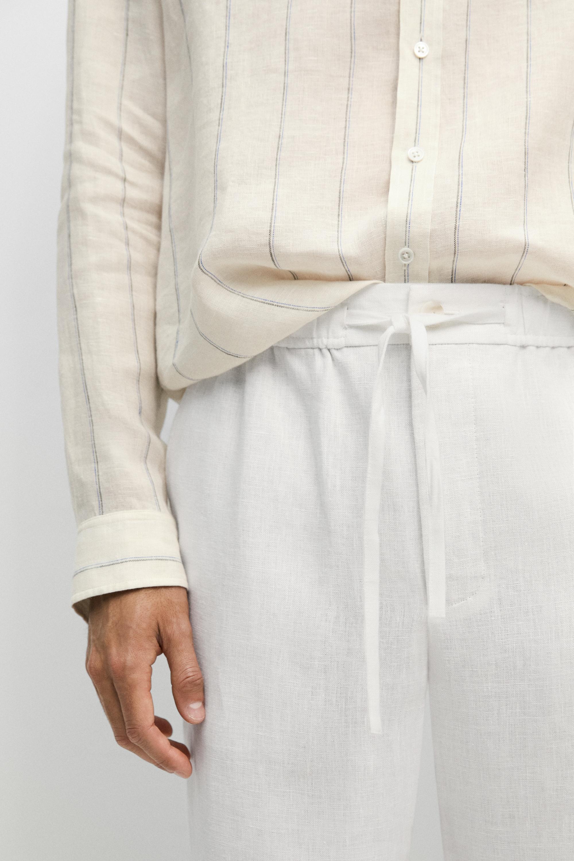 100% linen jogger fit pants — WHITE
