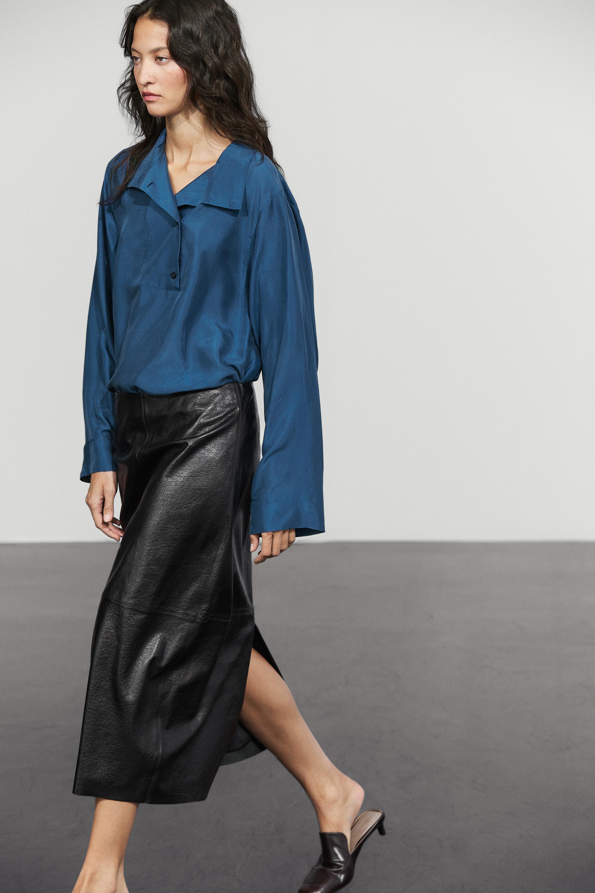 100% mulberry silk blouse with stand collar - thumbnail 5