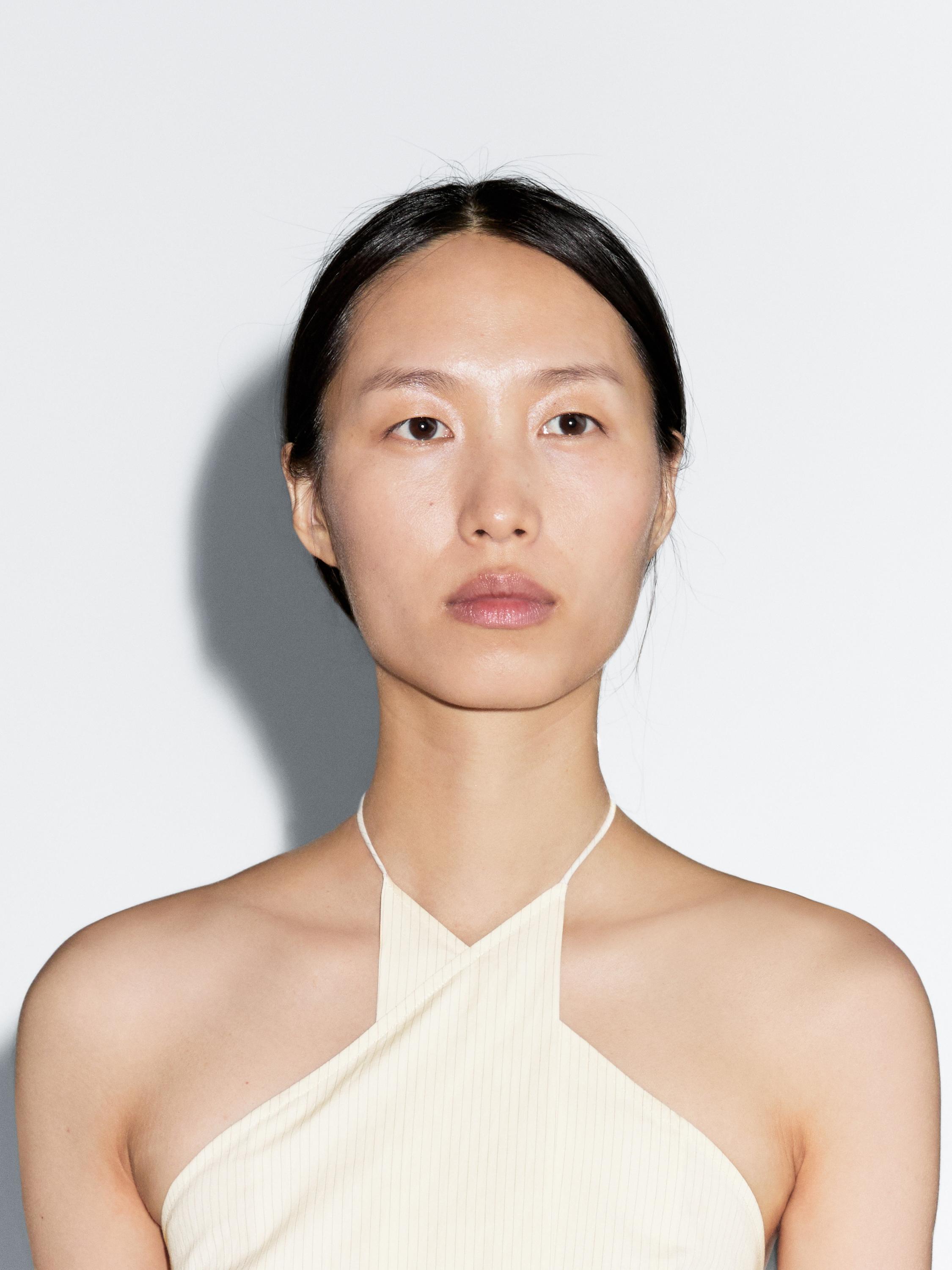 Striped cotton blend halter top