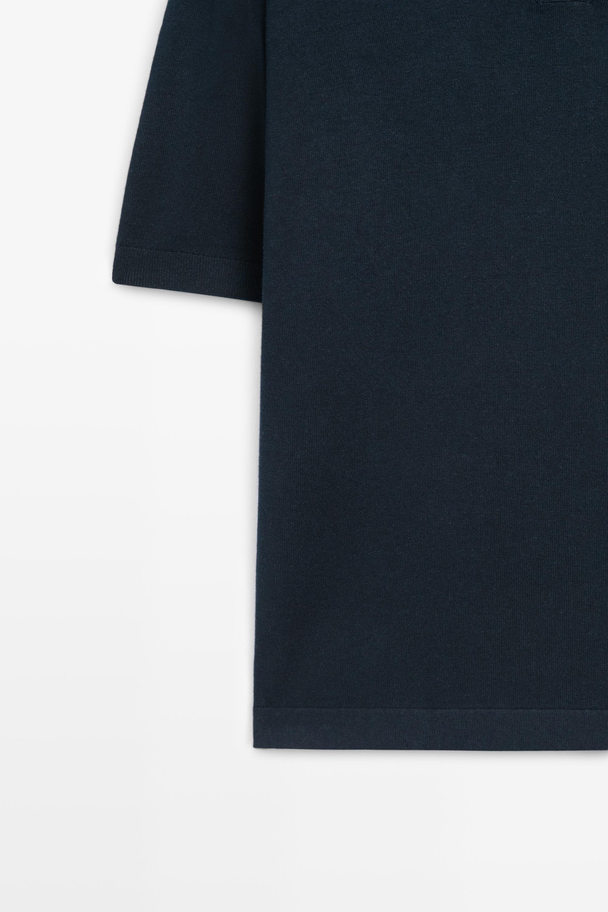 Cotton and linen knit polo sweater — NAVY BLUE