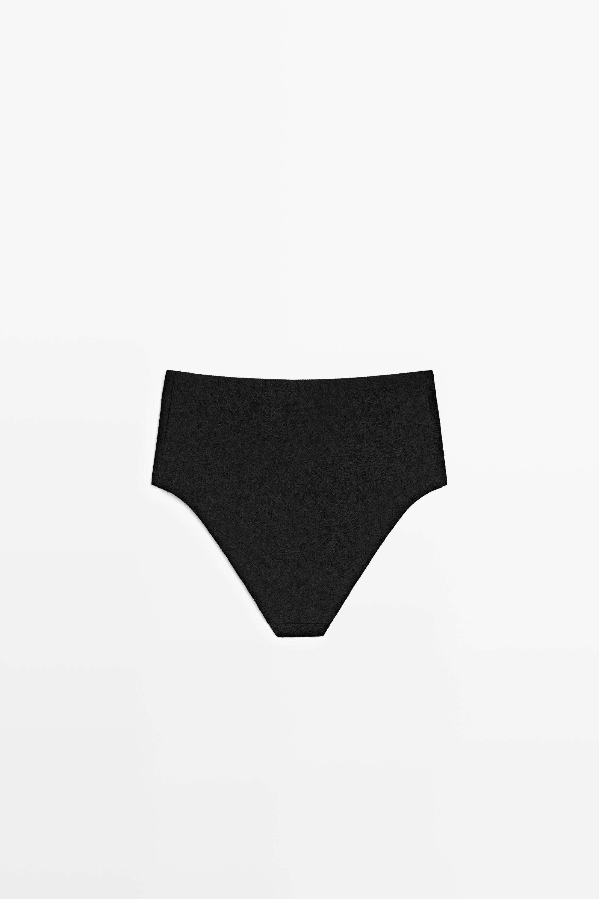 Textured high-waist bikini briefs — BLACK