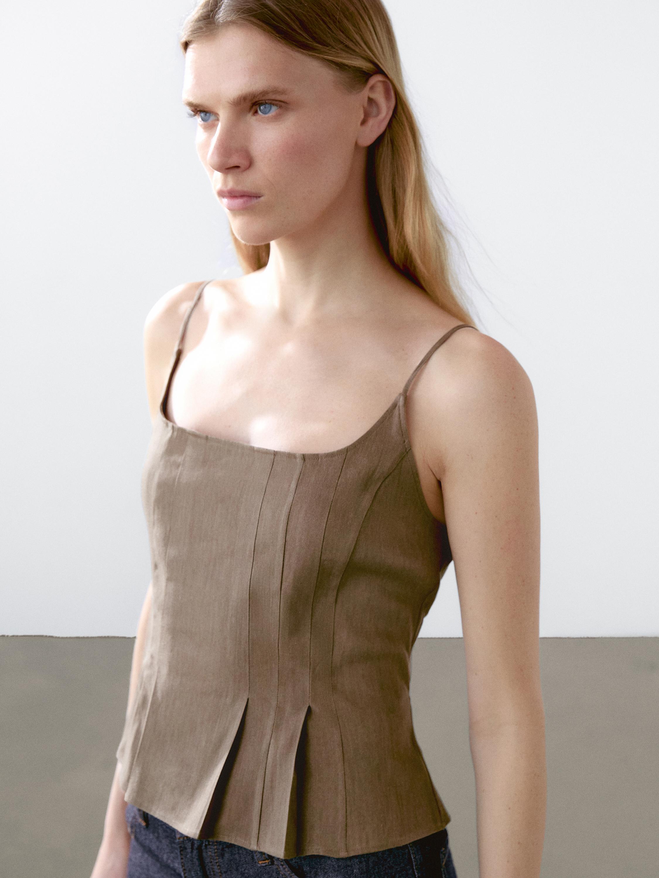 Top fluide à bretelles en lin mélangé