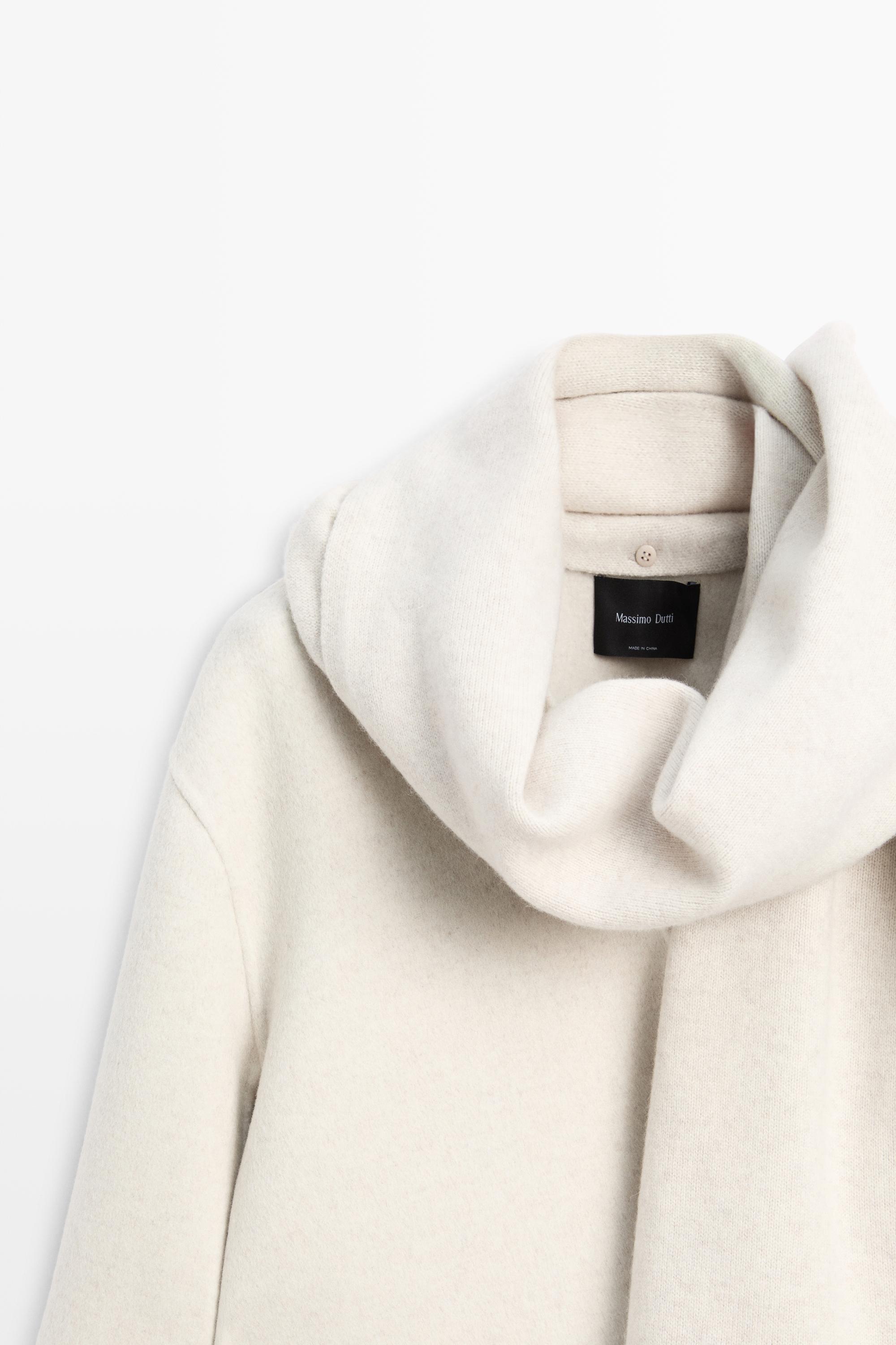 Wool-blend coat with scarf detail — BEIGE