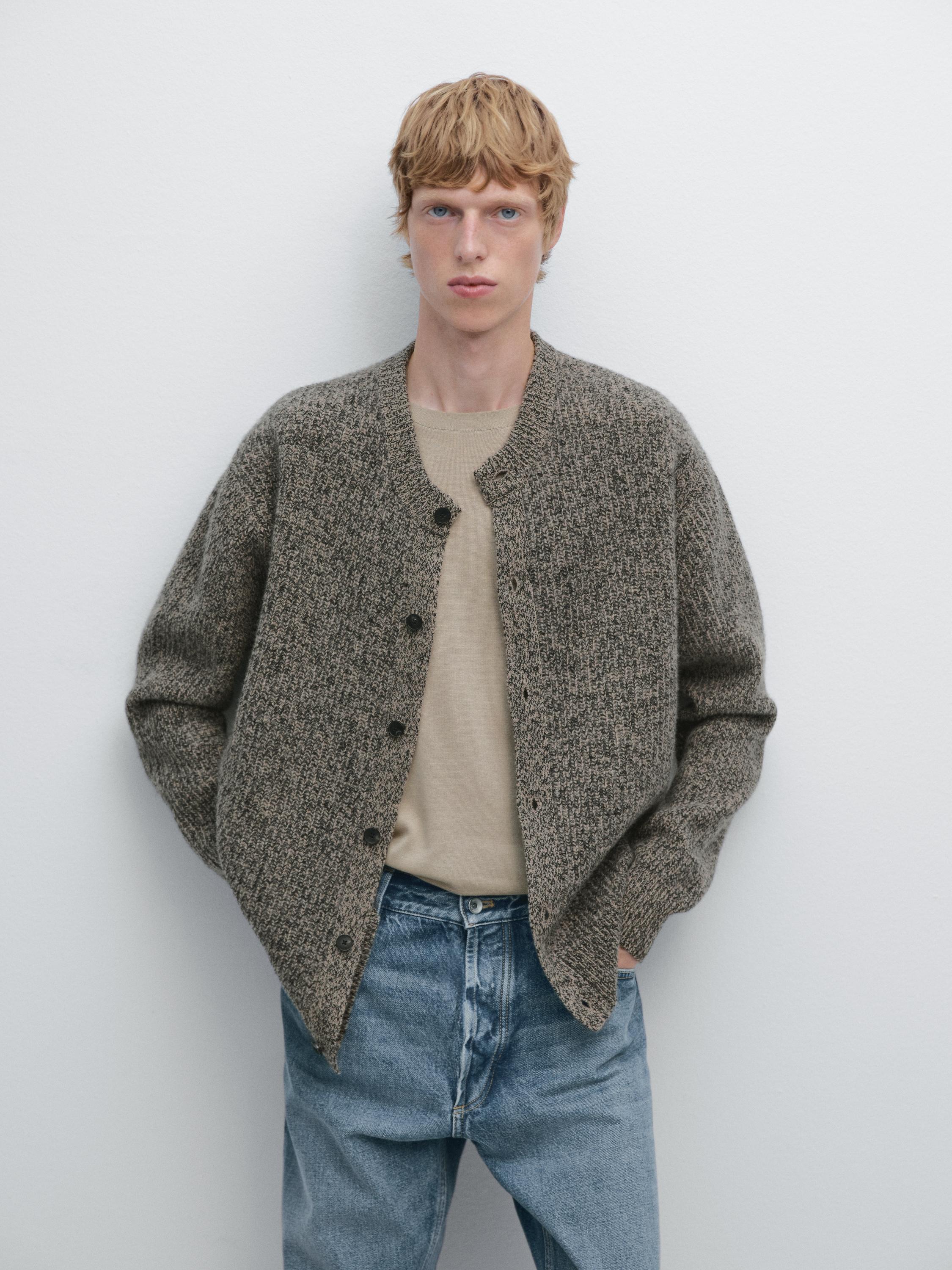 Cardigan en maille chinée 100 % laine