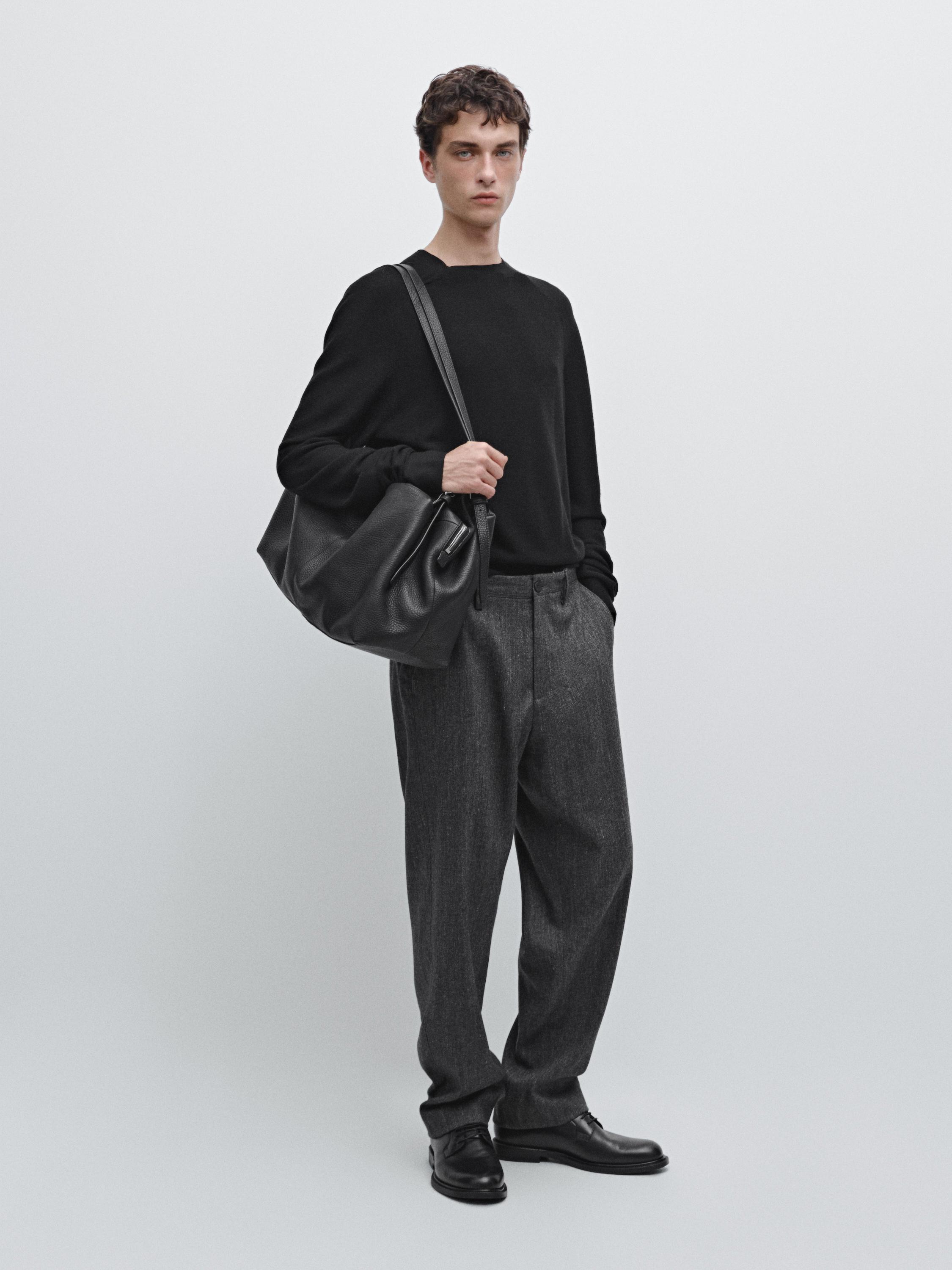 Straight-leg wool blend trousers