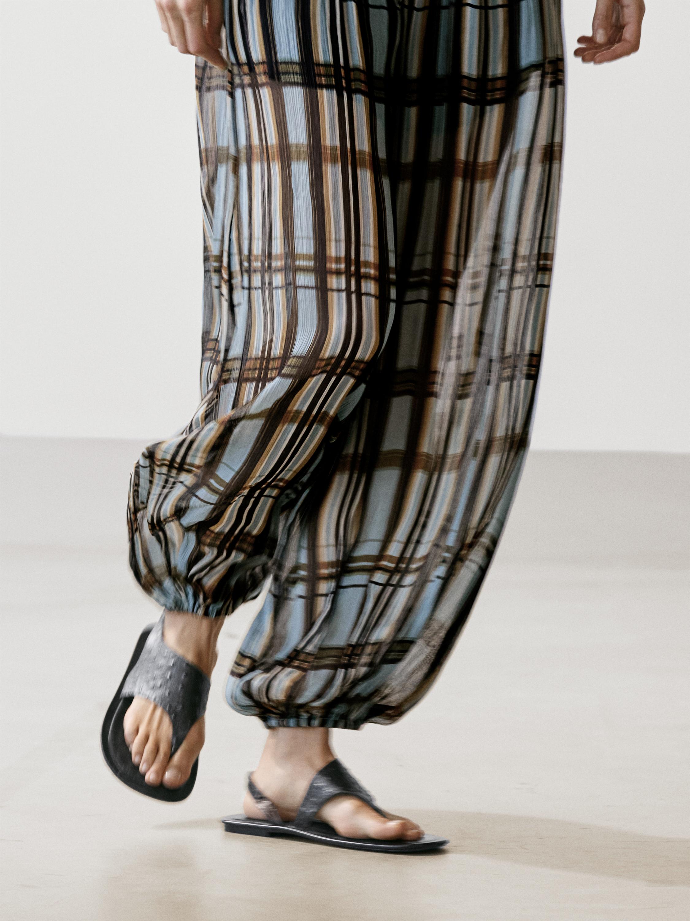 Flowing check printed sarouel trousers — Light Blue