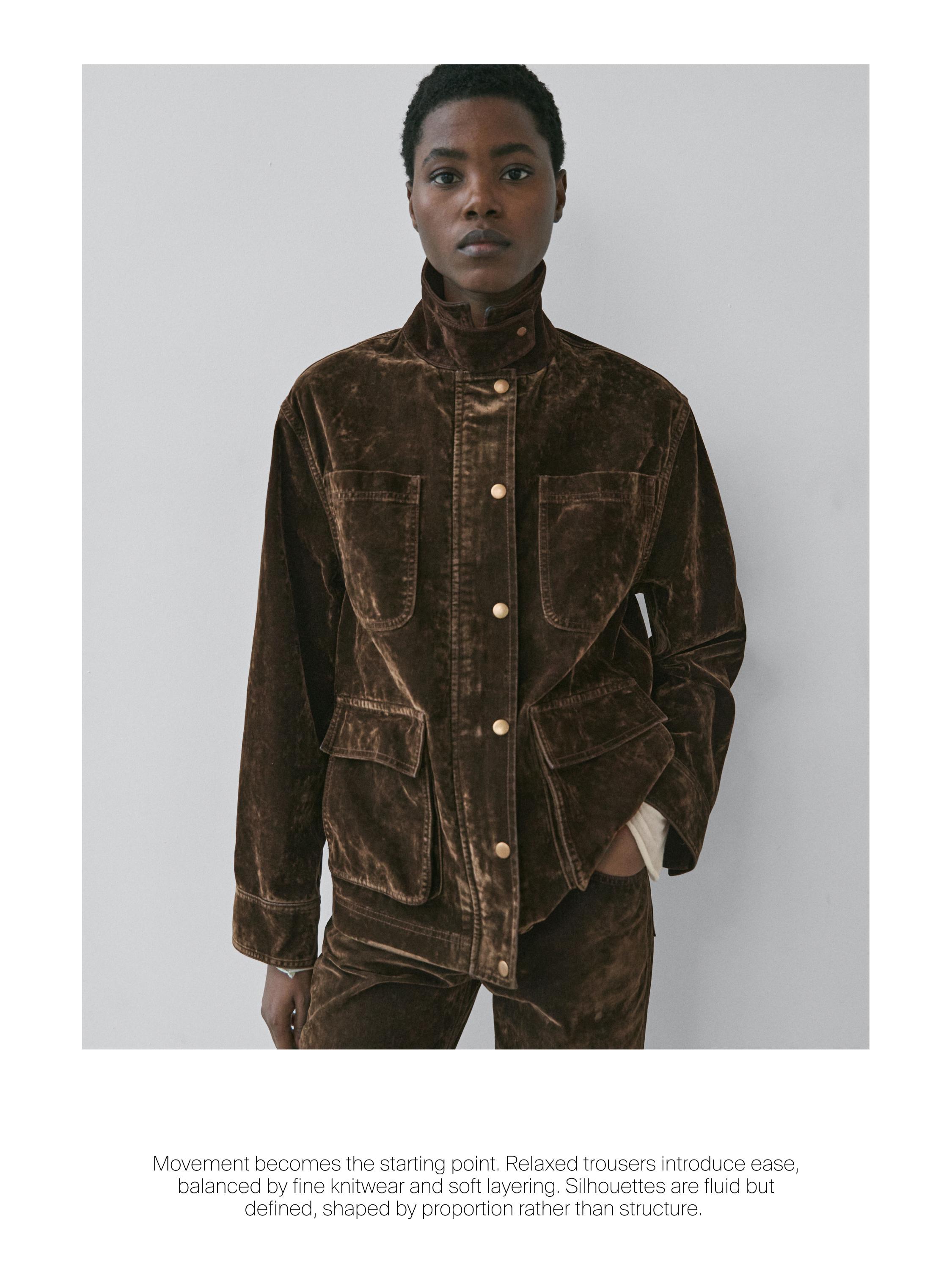 Flocked denim jacket with collar detail — KHAKI