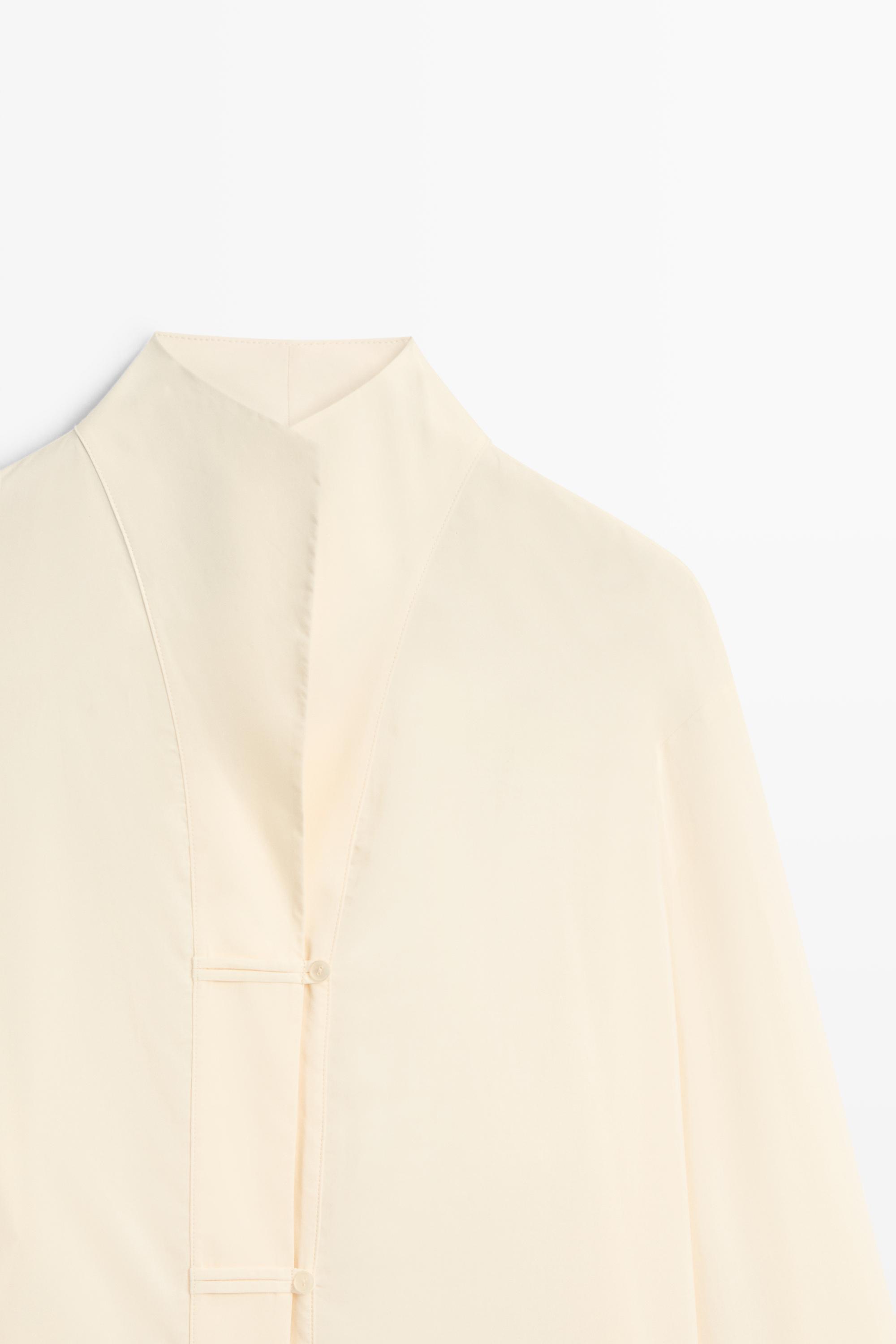 Flowing stand collar shirt — CREAM
