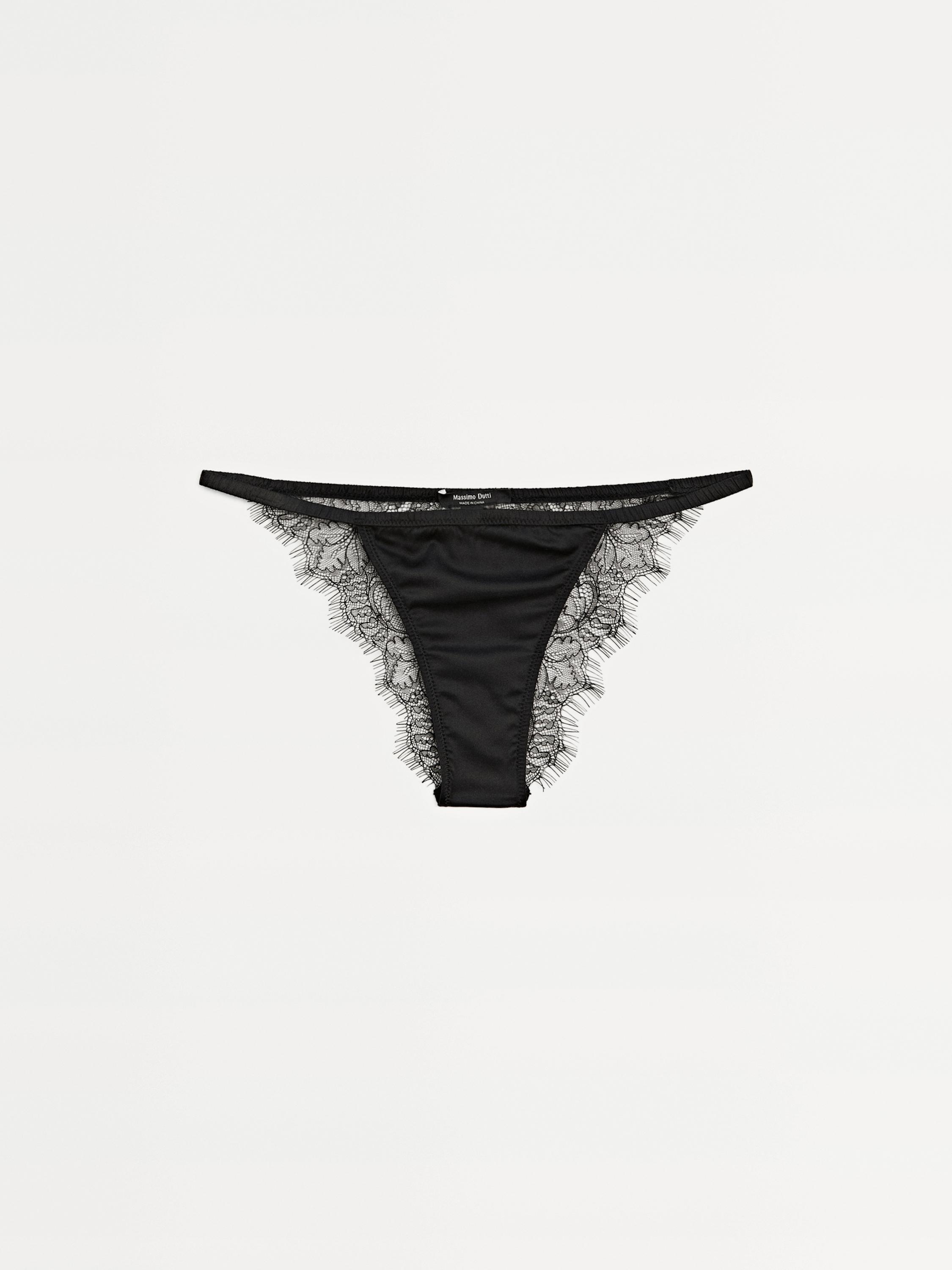 Silk blend briefs with lace detail — BLACK