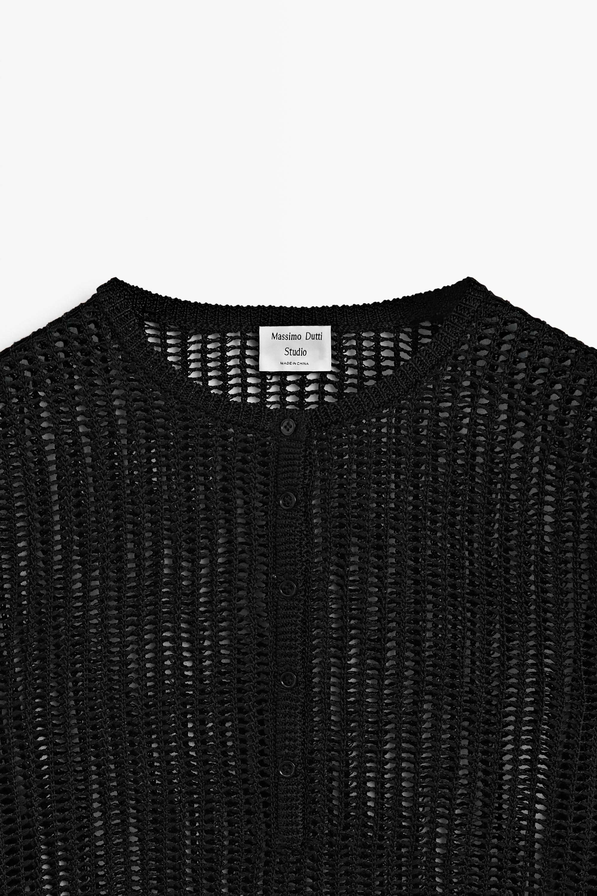 Cutwork knit button-up sweater - STUDIO — BLACK