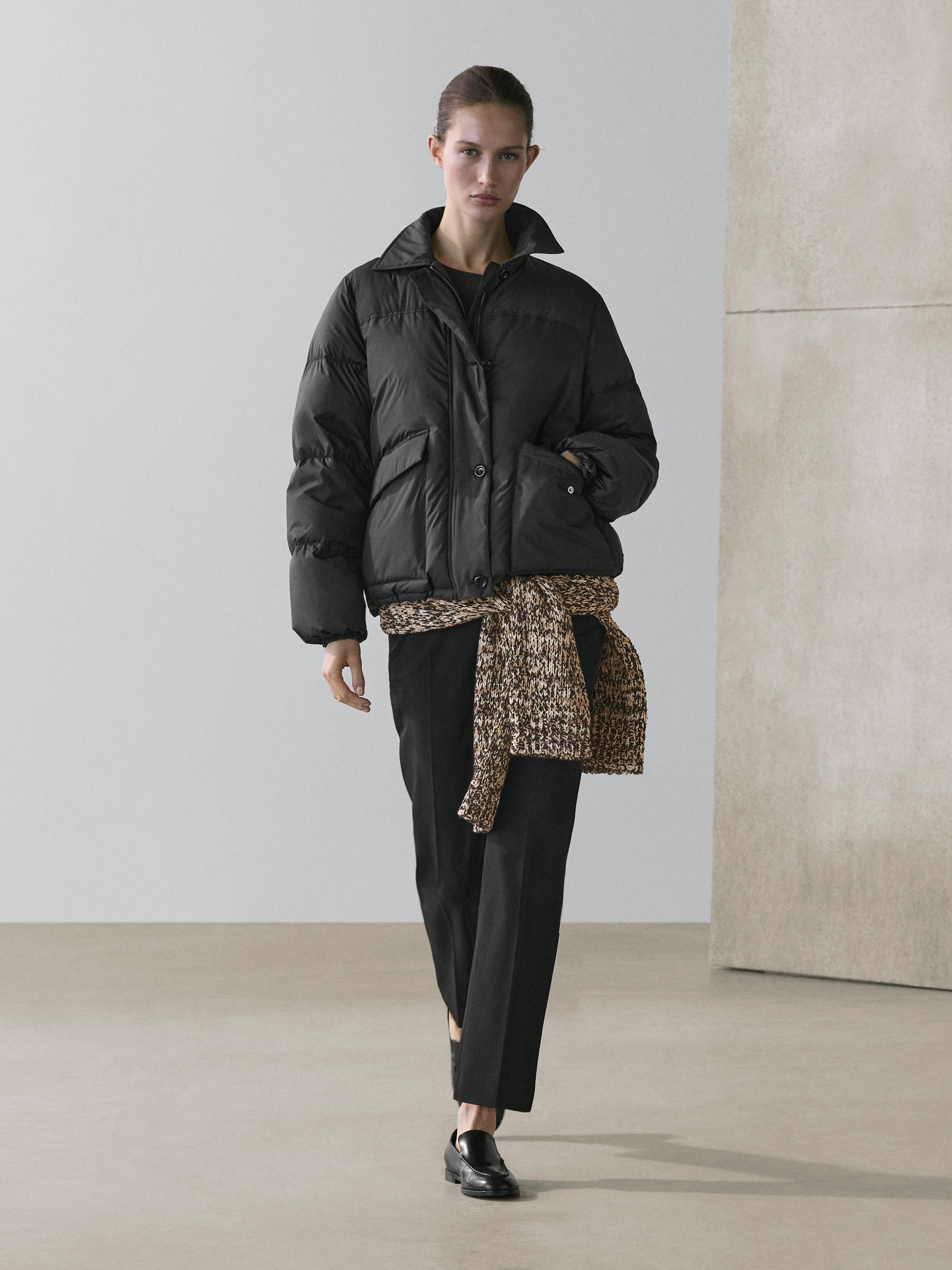 Down feather puffer bomber jacket