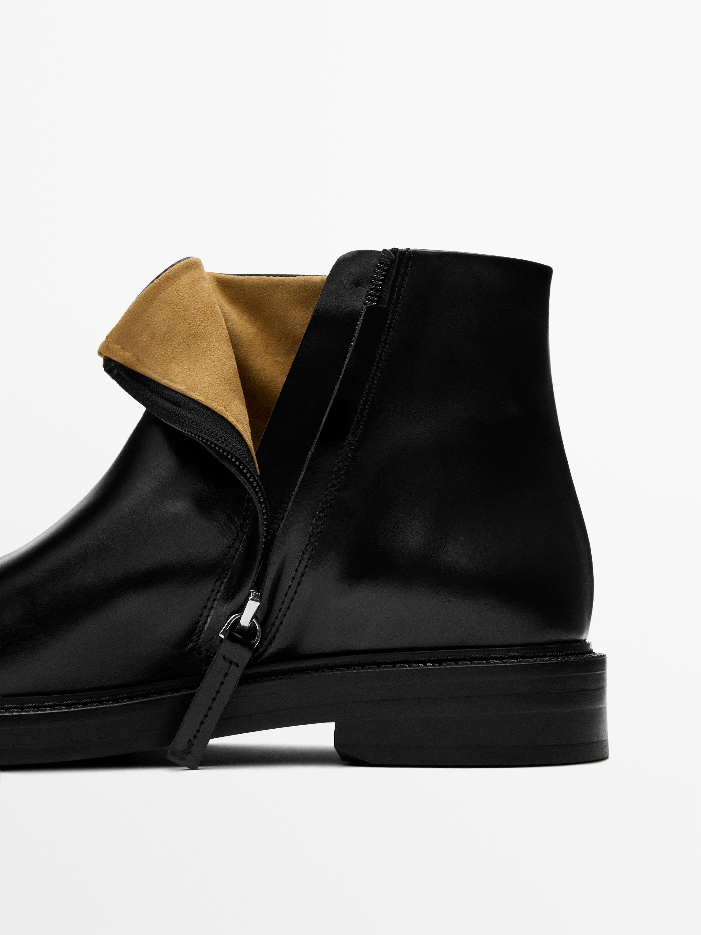 Leather ankle boots with suede lining — BLACK