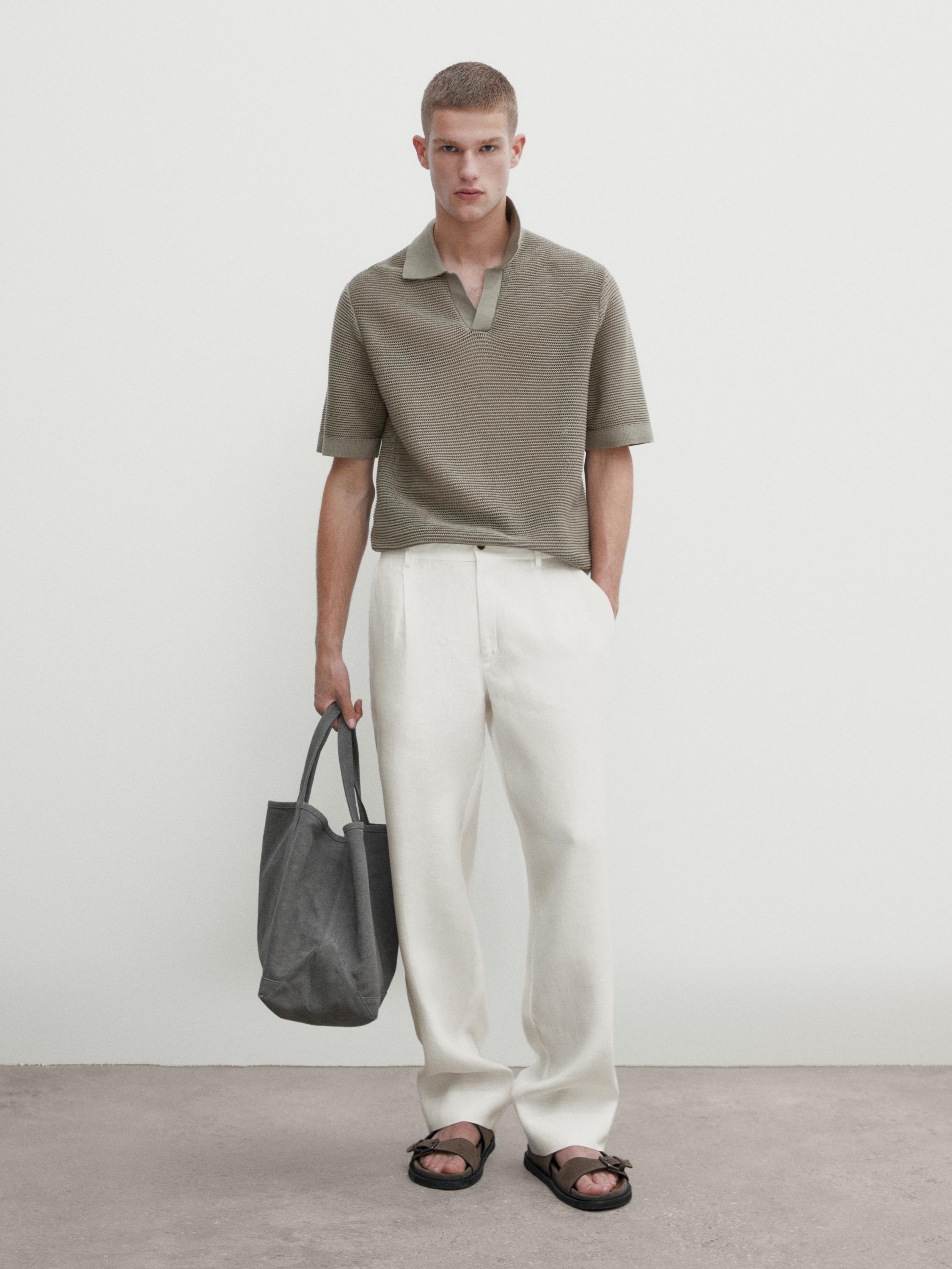 Short sleeve textured knit polo shirt