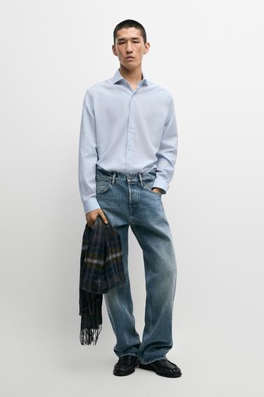 Regular fit cotton blend shirt — Sky blue 1