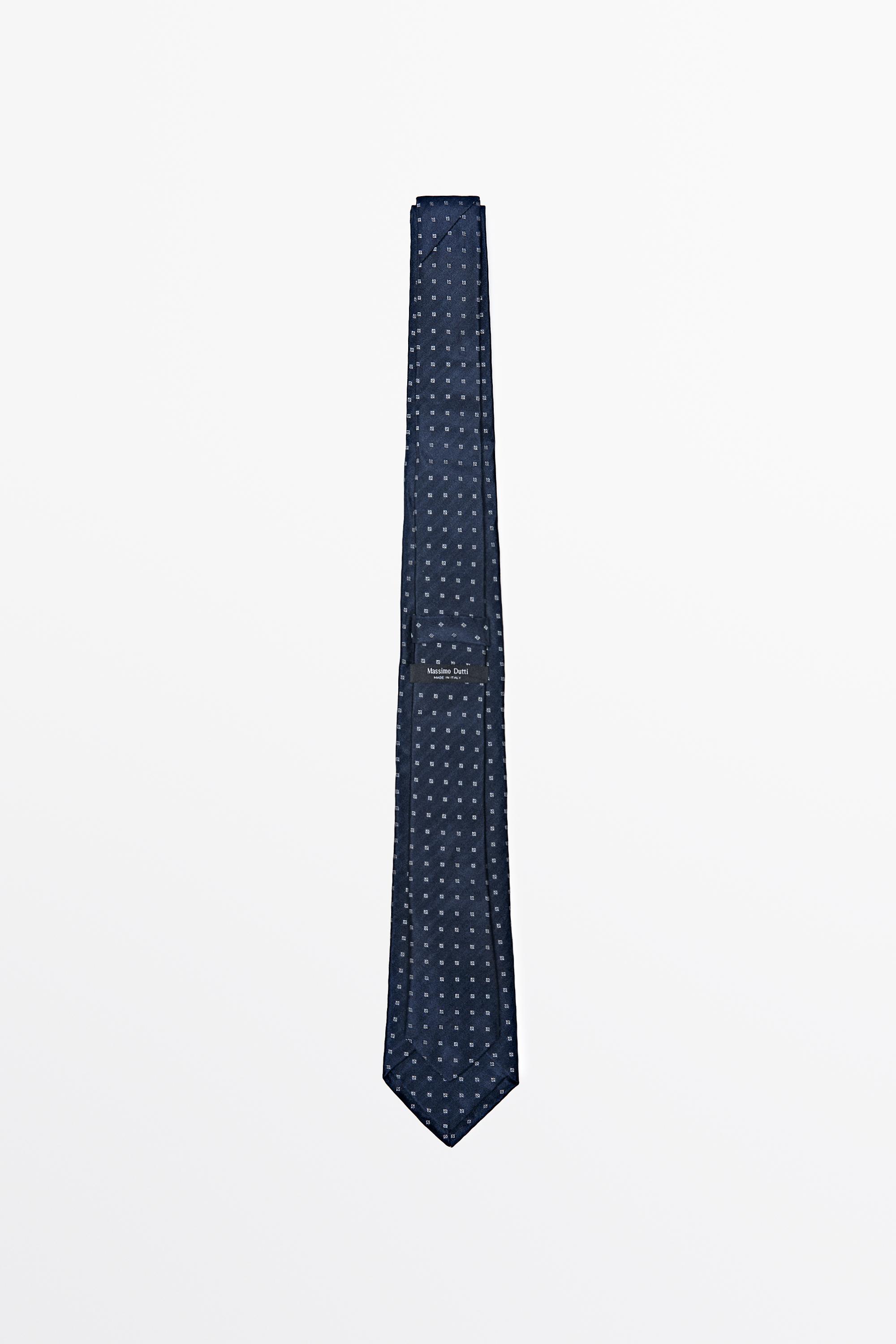 100% silk geometric print tie — NAVY BLUE