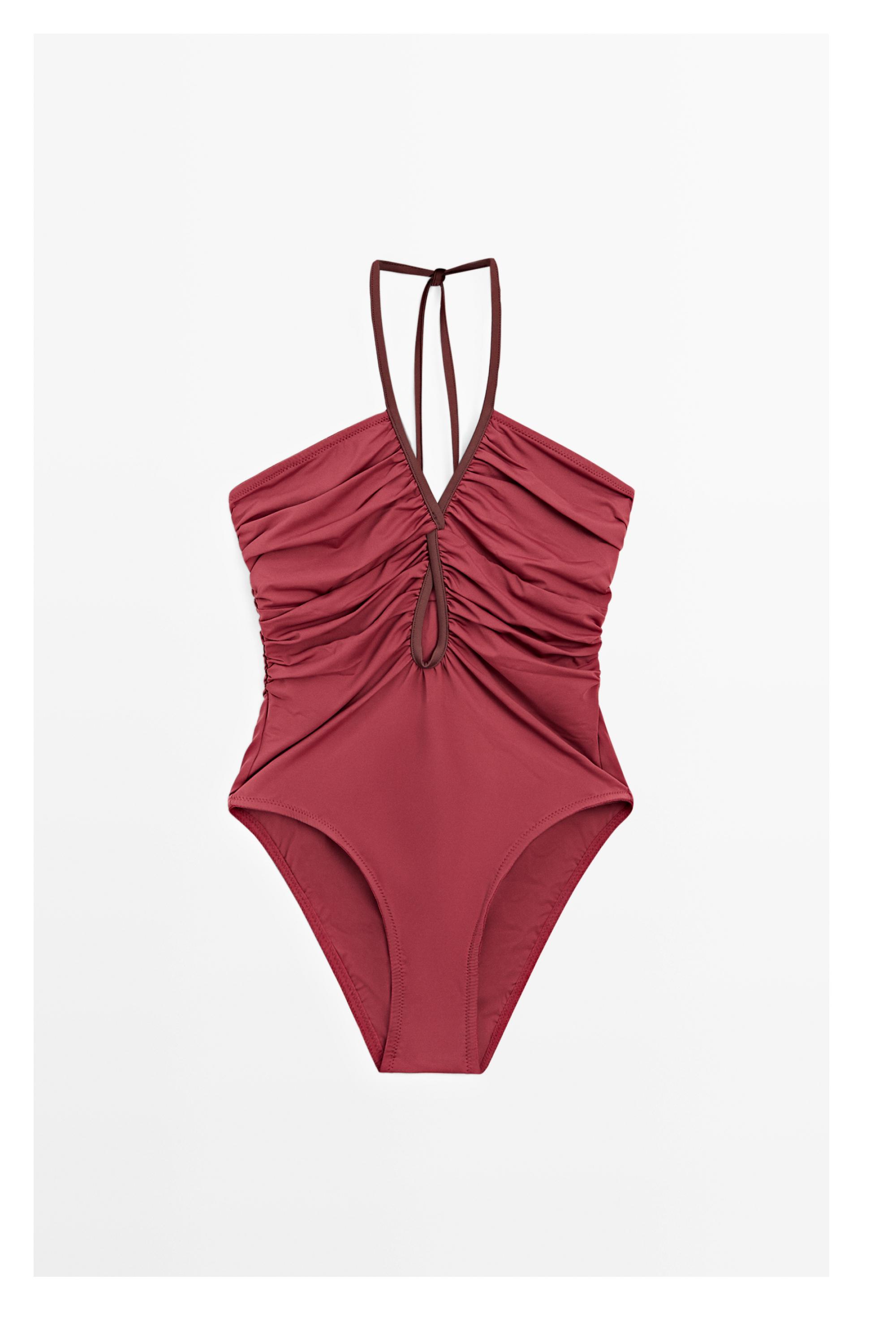 Swimsuit with contrast gathered detail — PINK