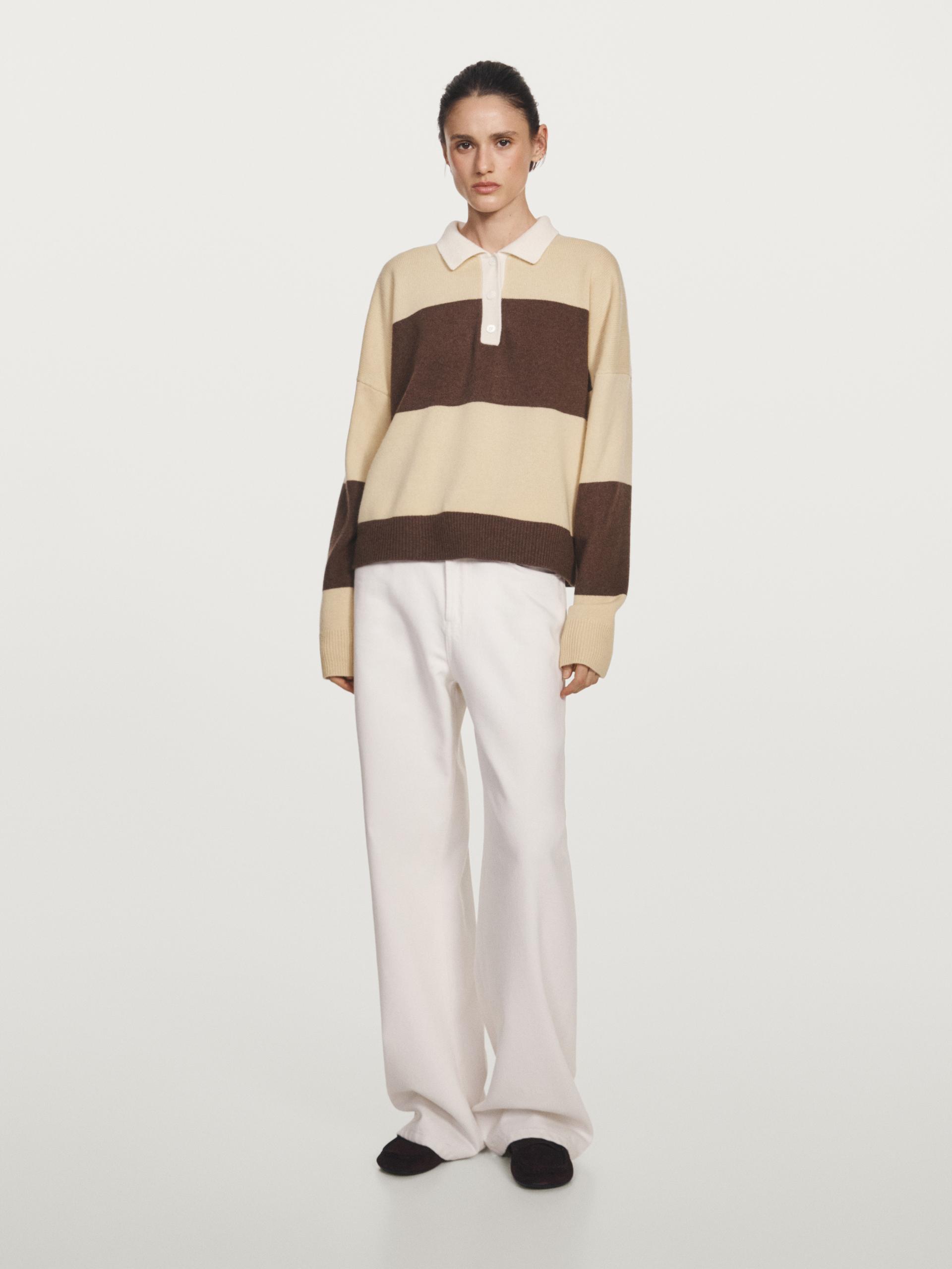 Pull Polo À Rayures En Laine Mélangée - Vanille - Xs - Massimo Dutti - Femme