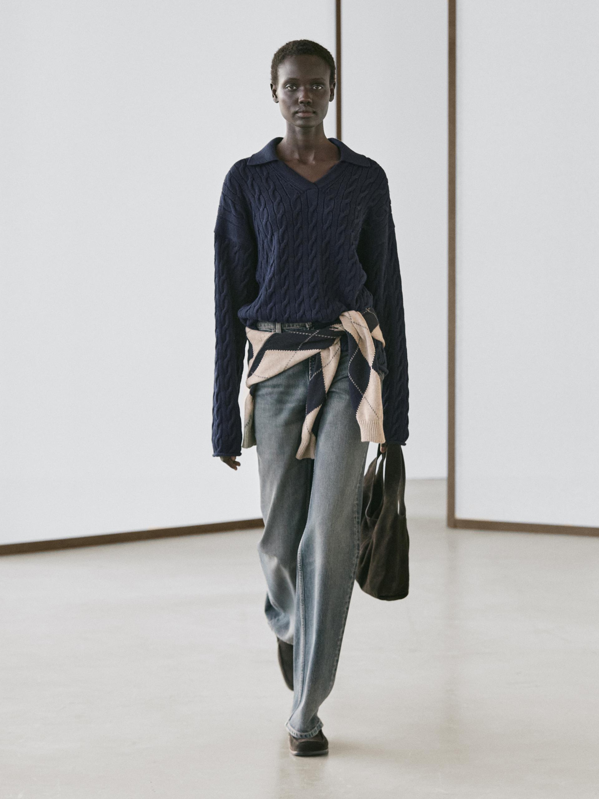 Massimo Dutti Strickpullover Mit Polo In Blue