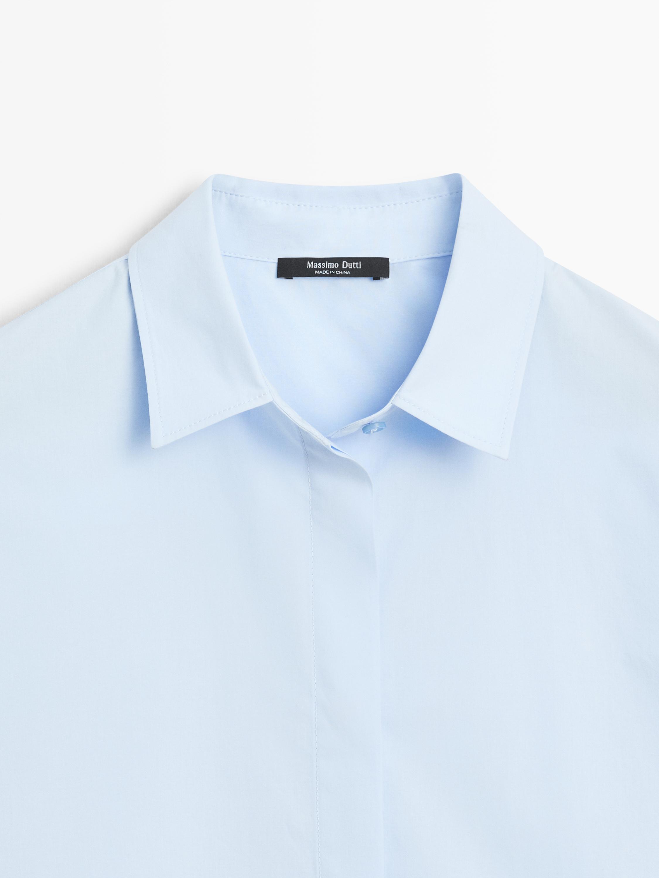Poplin shirt with hidden buttons — SKY BLUE