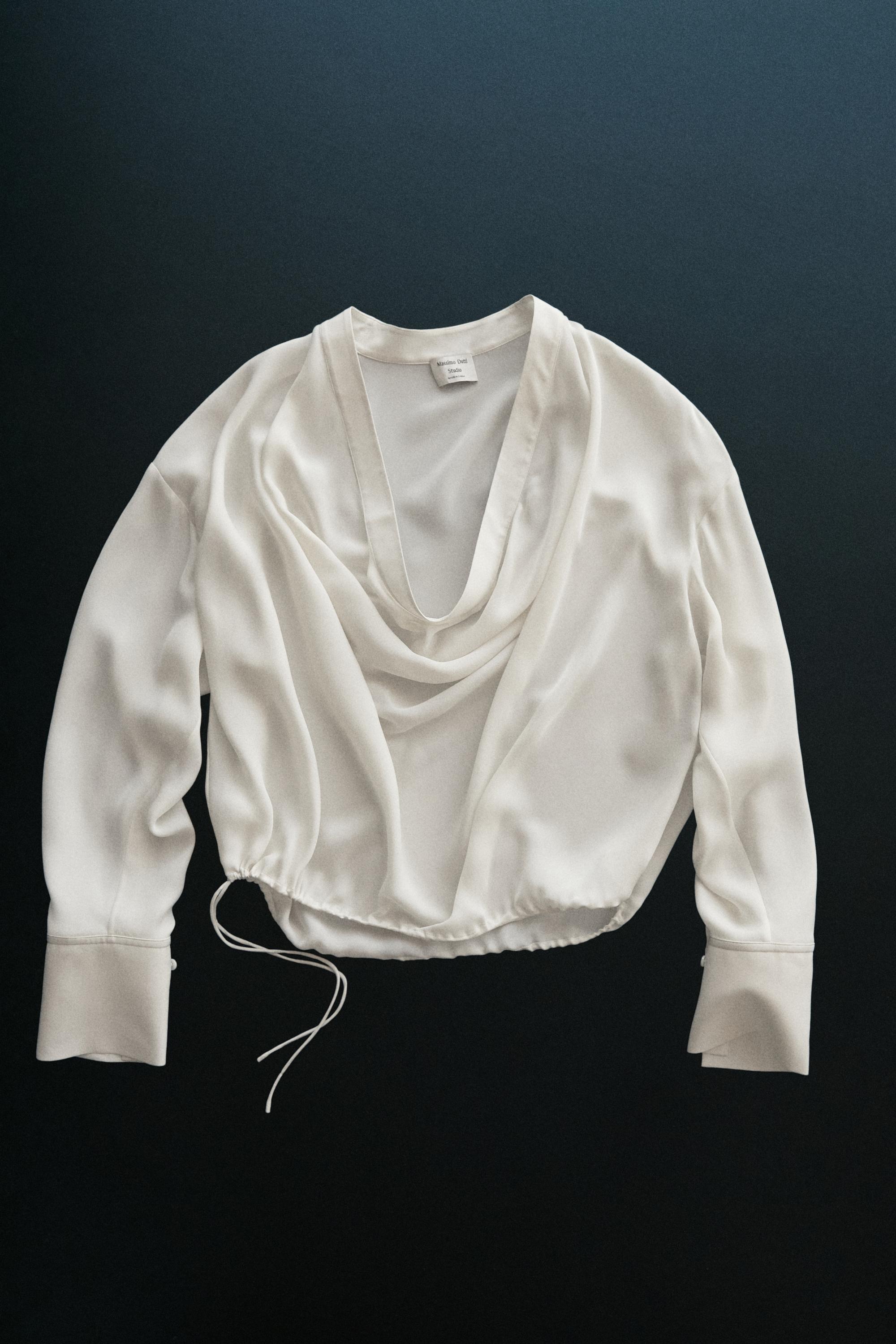 Flowing silk blouse with cowl neckline - STUDIO — CREAM