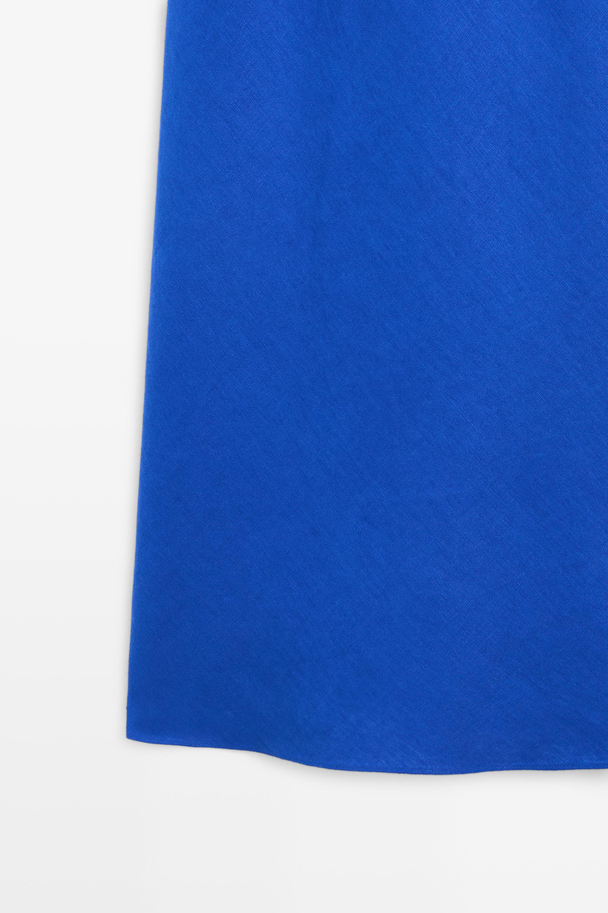 100% linen strap midi dress — Electric blue