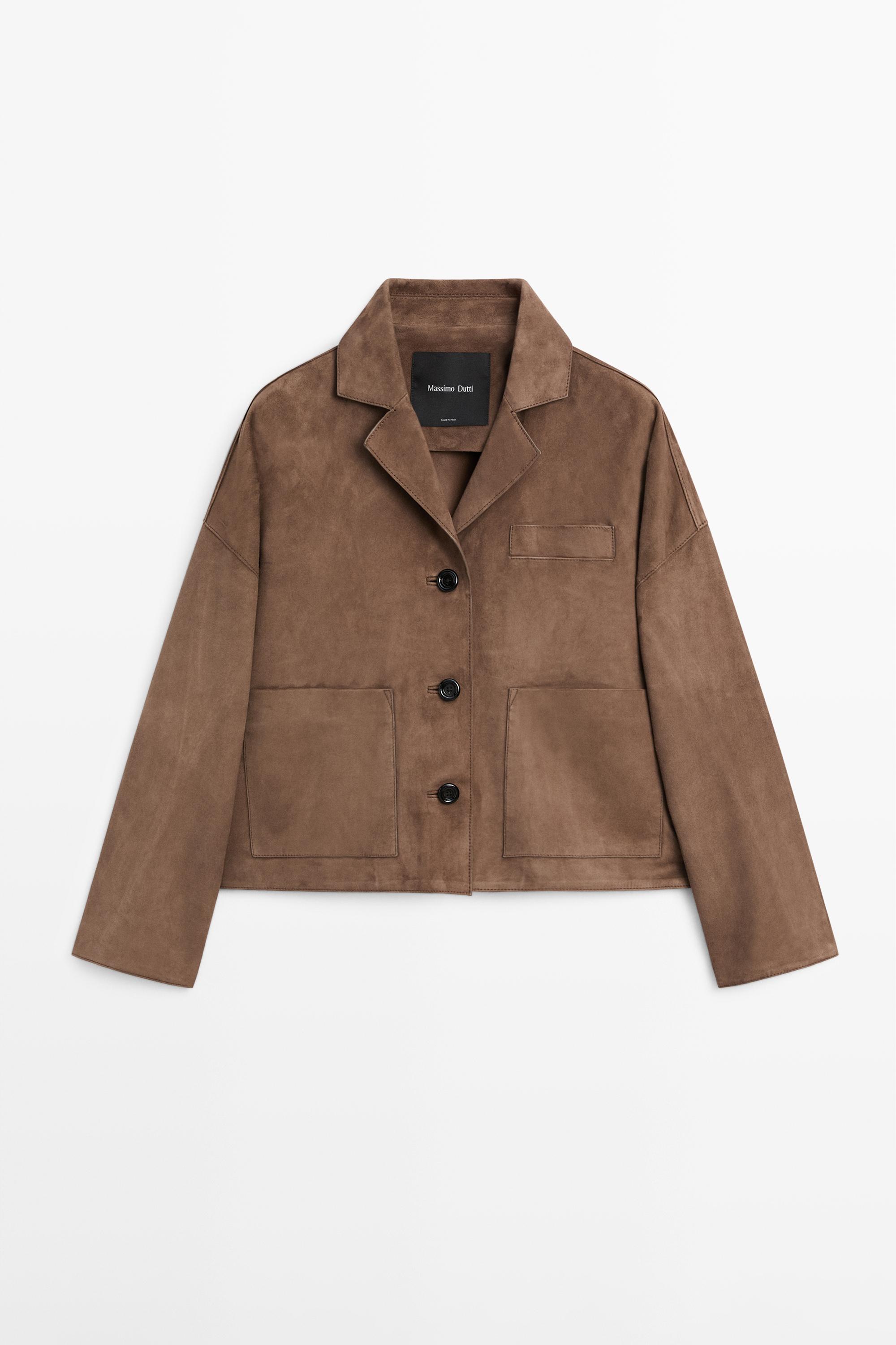 Flowy leather jacket with suede finish