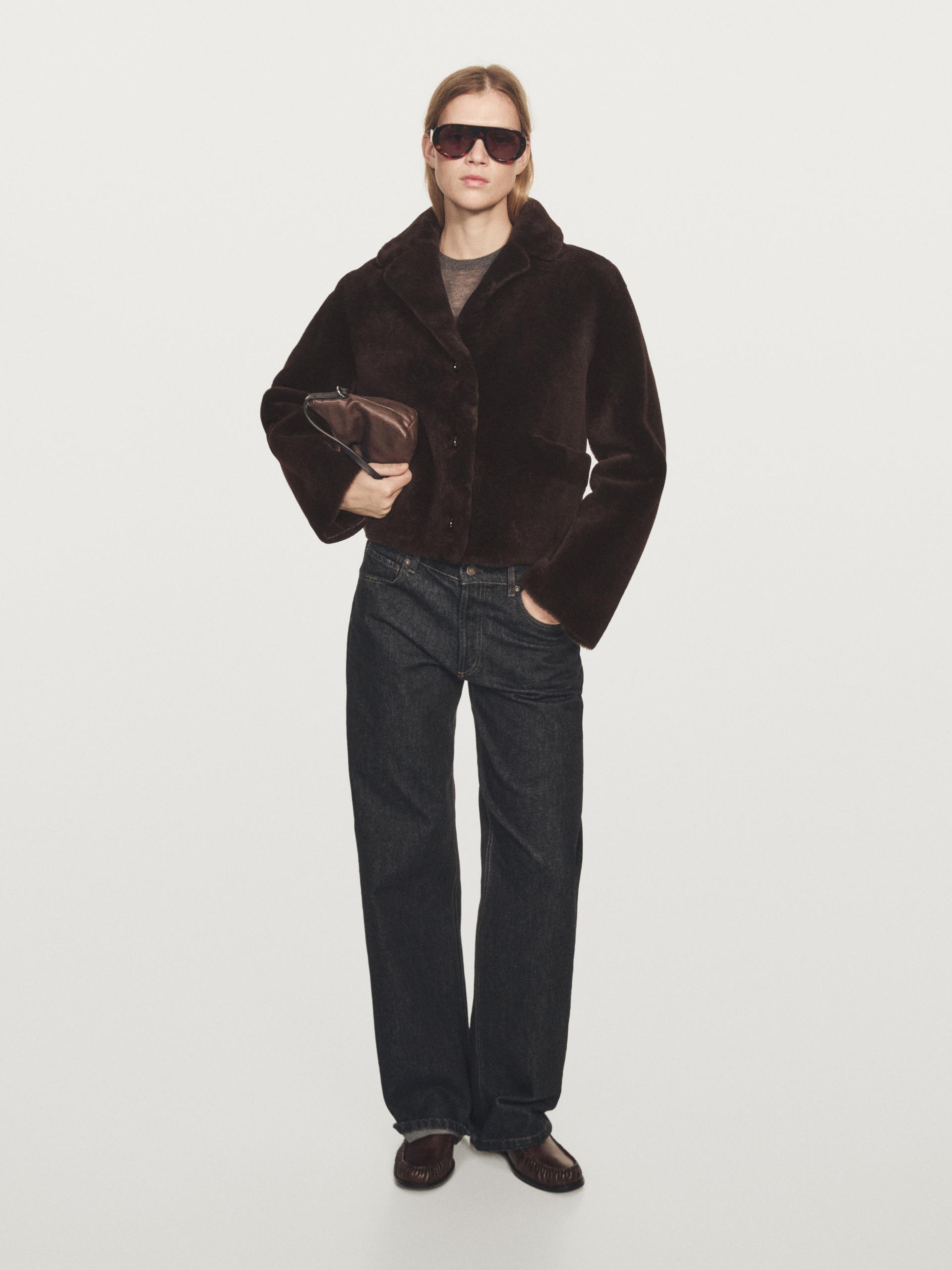 Veste Moutonnée Courte En Peau - Marron - M - Massimo Dutti - Femme