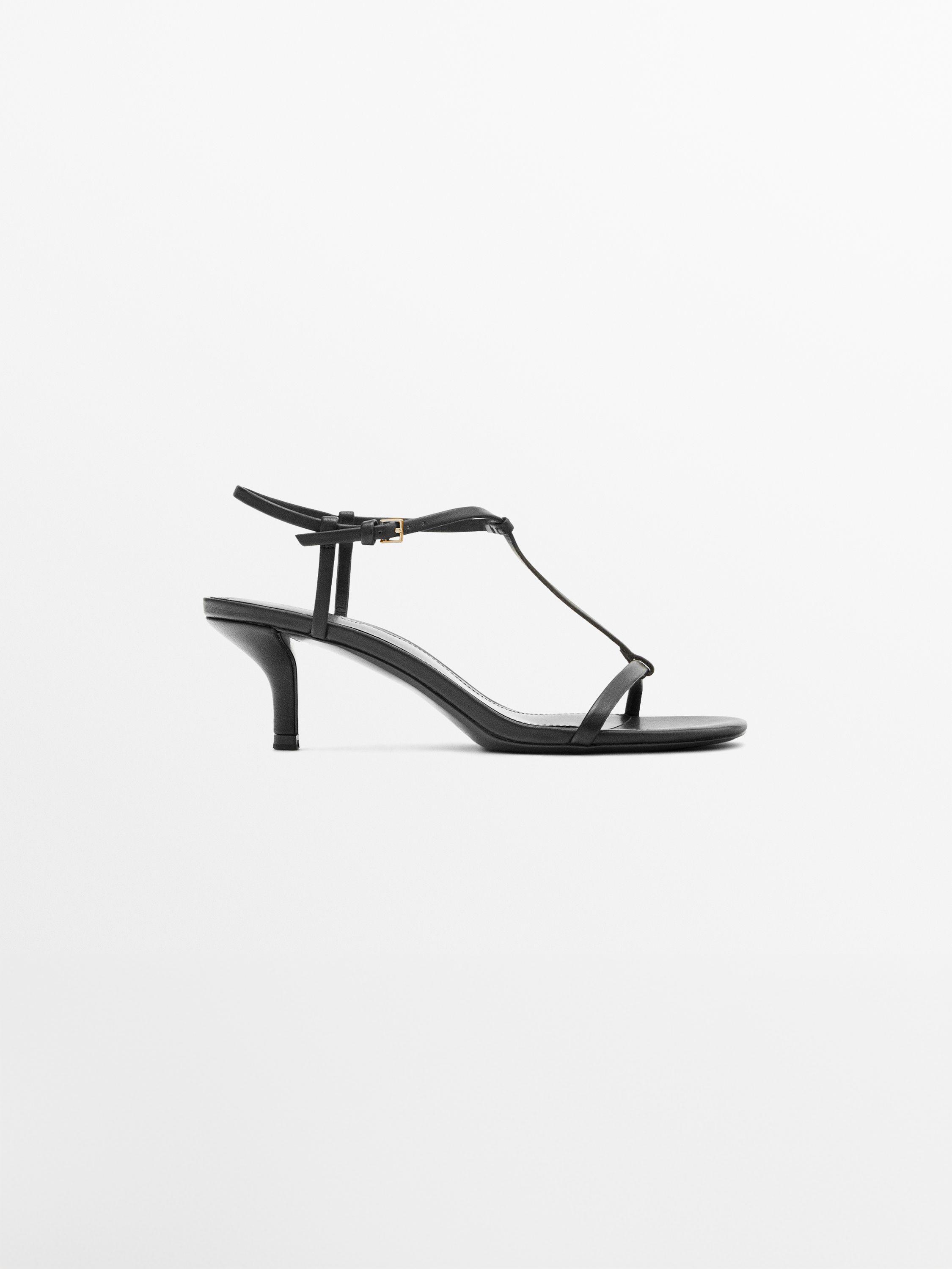 Strappy mid-heel sandals — BLACK