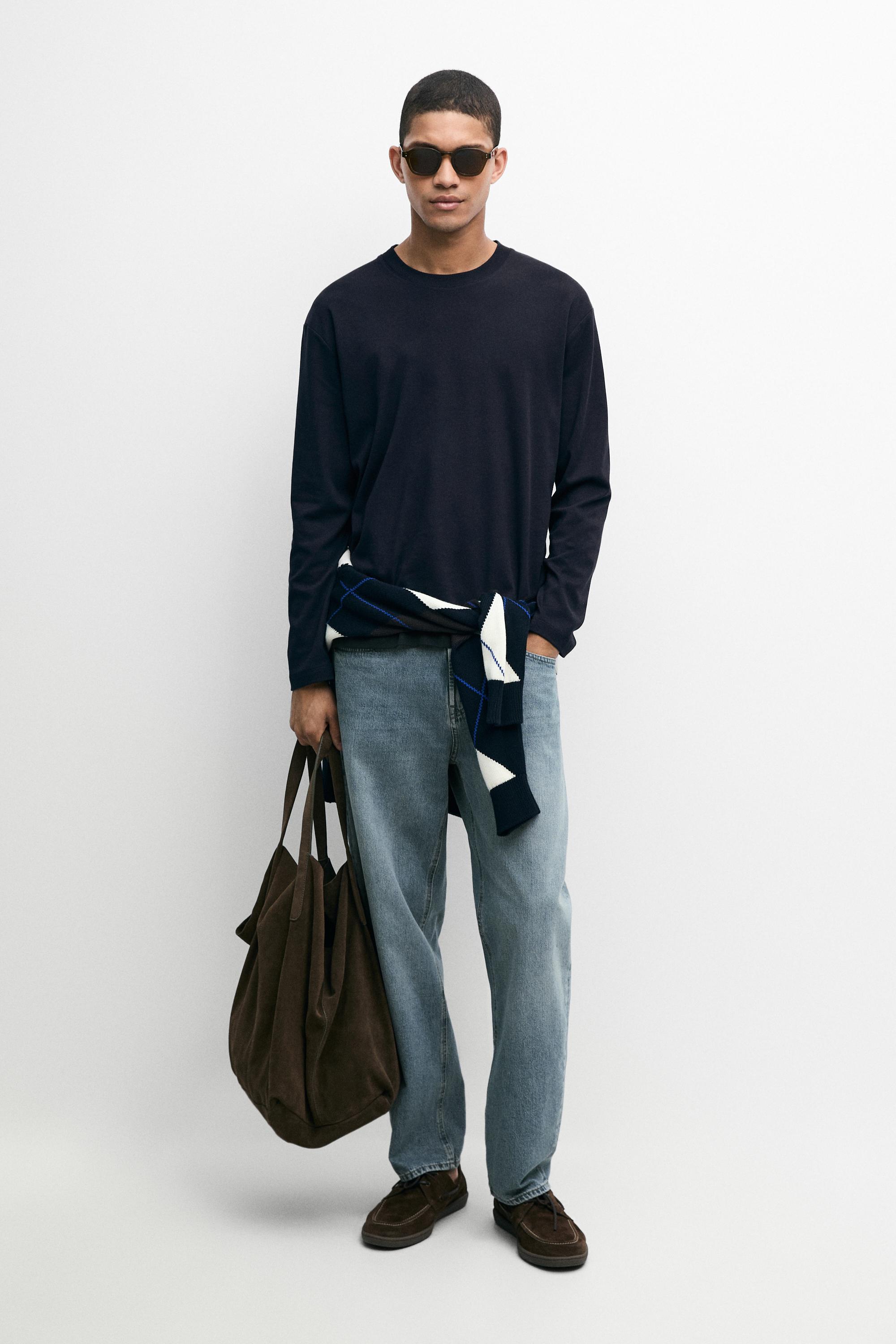 100% cotton long sleeve T-shirt — NAVY BLUE