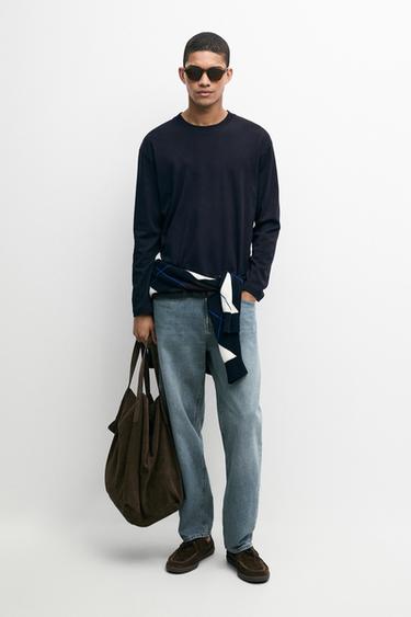 100% cotton long sleeve T-shirt — NAVY BLUE 1