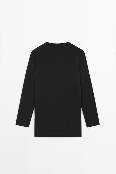 100% cotton long T-shirt with round neck — BLACK 6