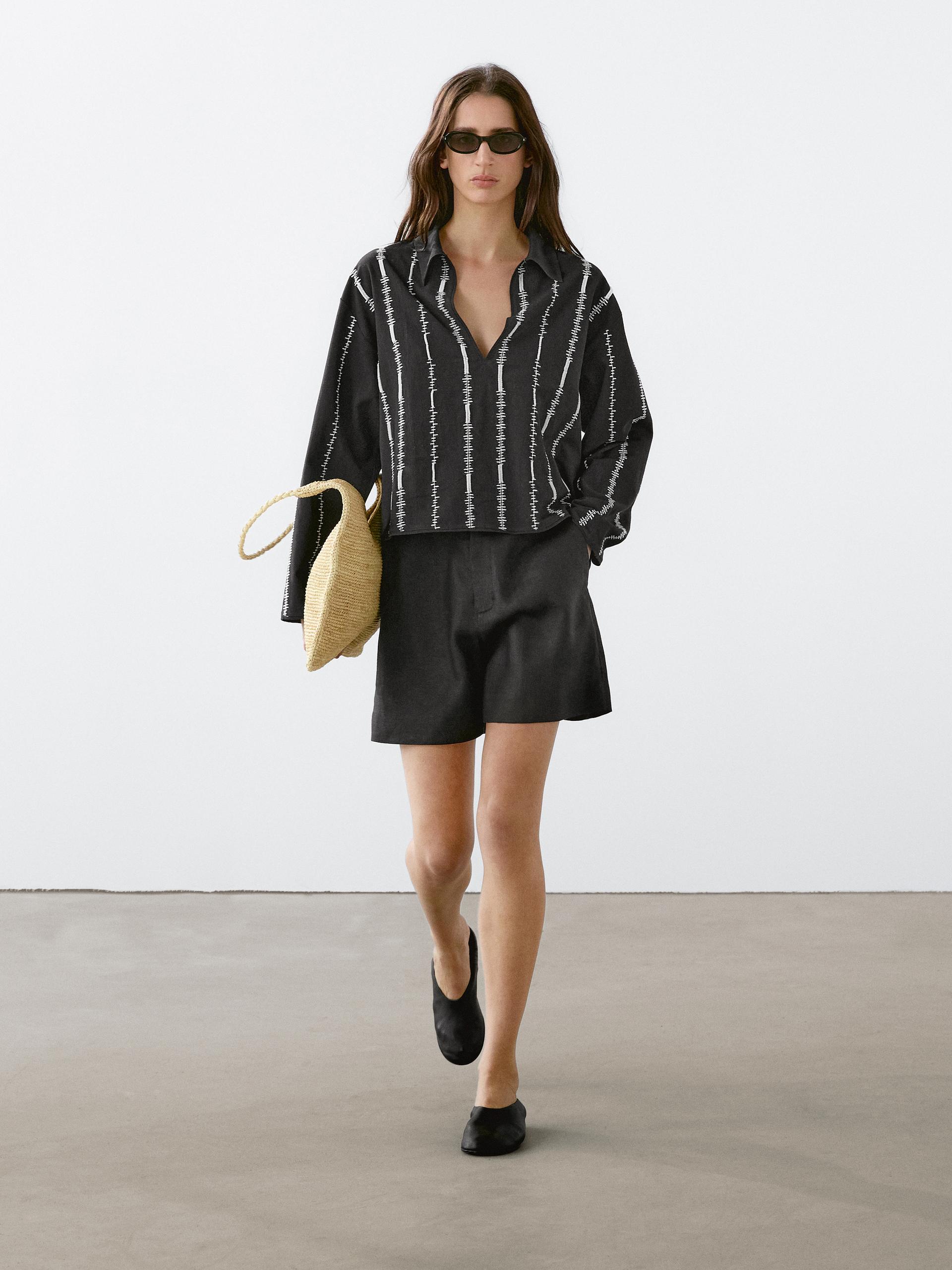Chemisier Avec Broderies - Noir - S - Massimo Dutti - Femme