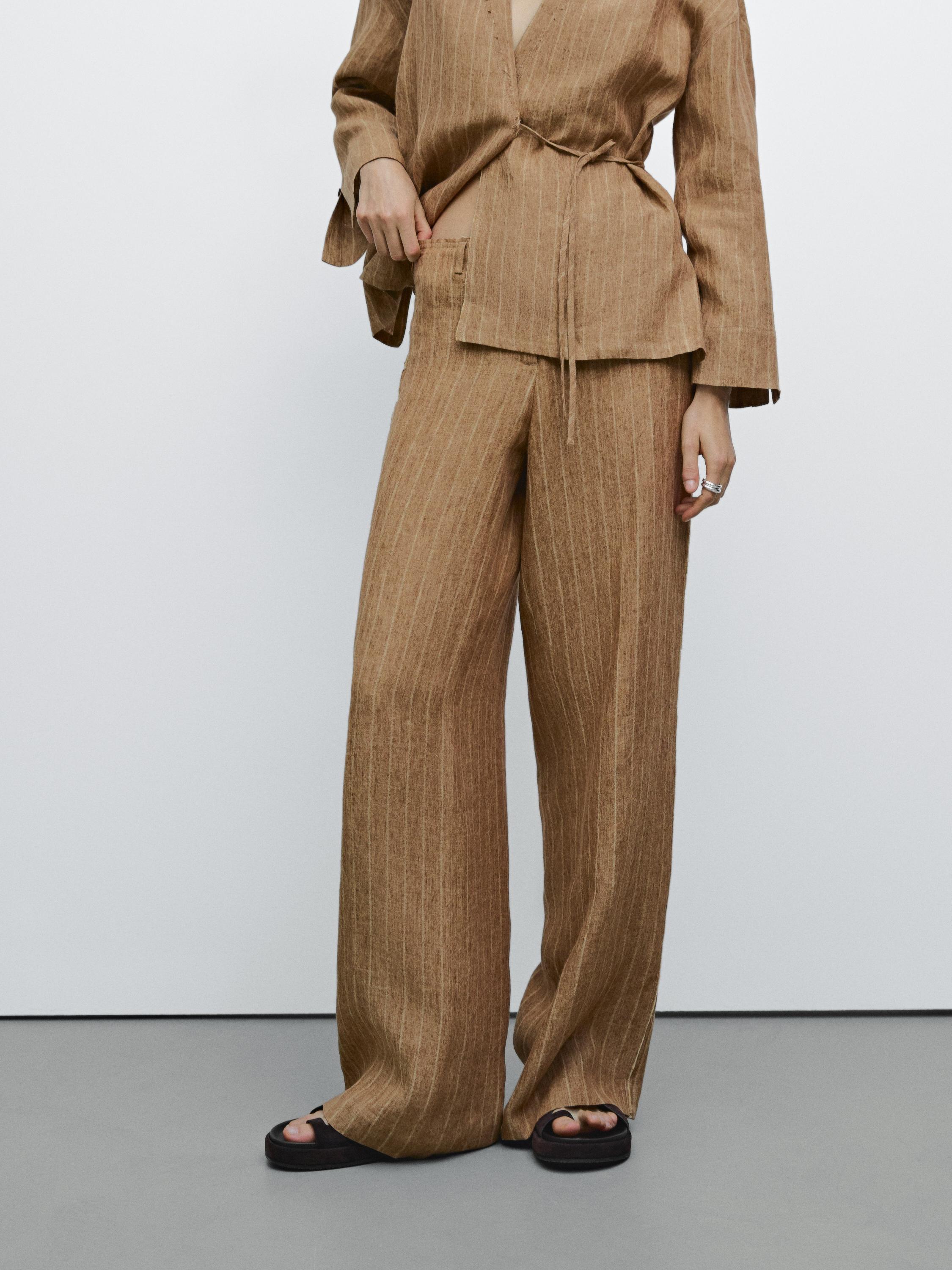 100% linen striped flowing trousers