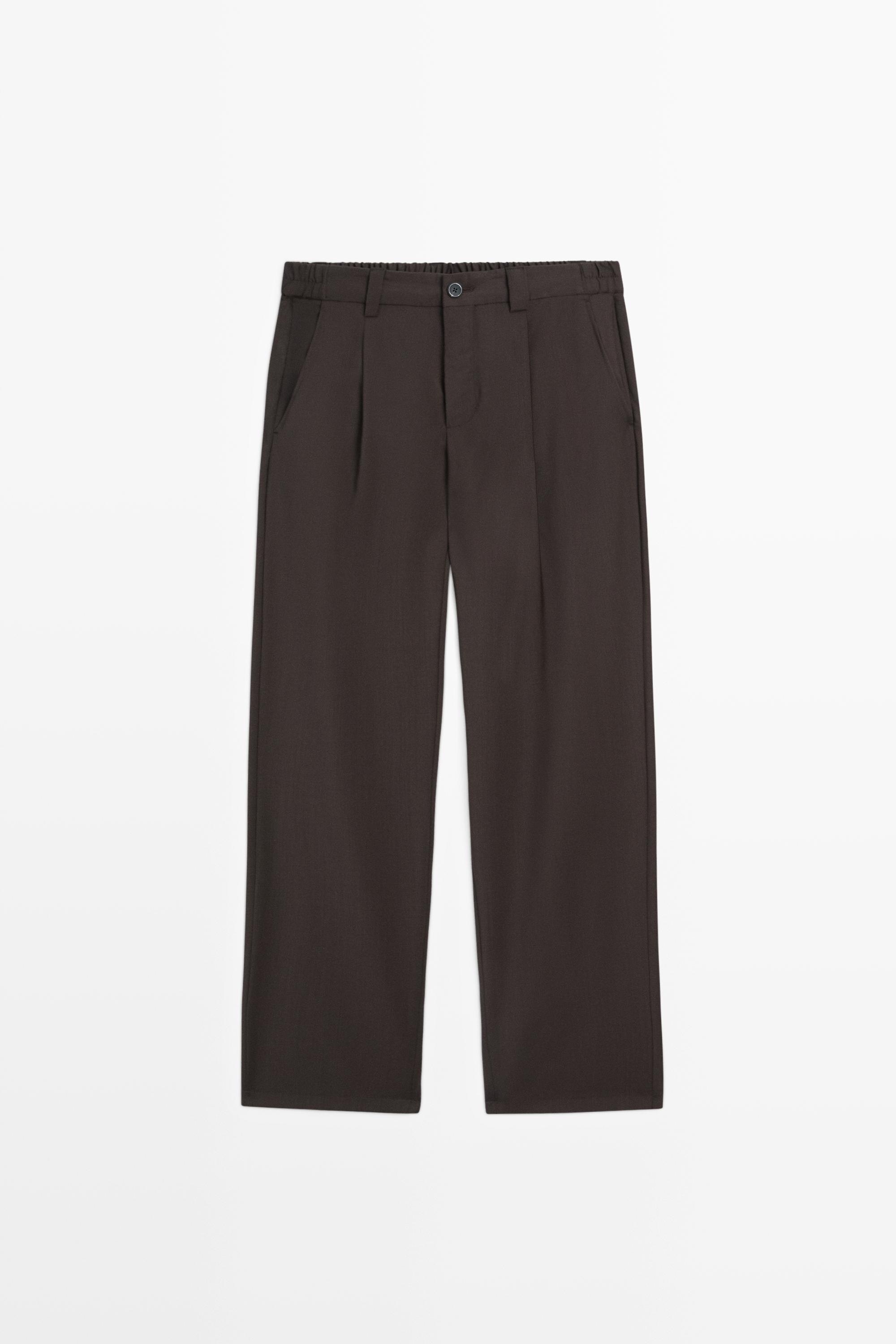 Relaxed fit cool wool trousers with darts — BROWN