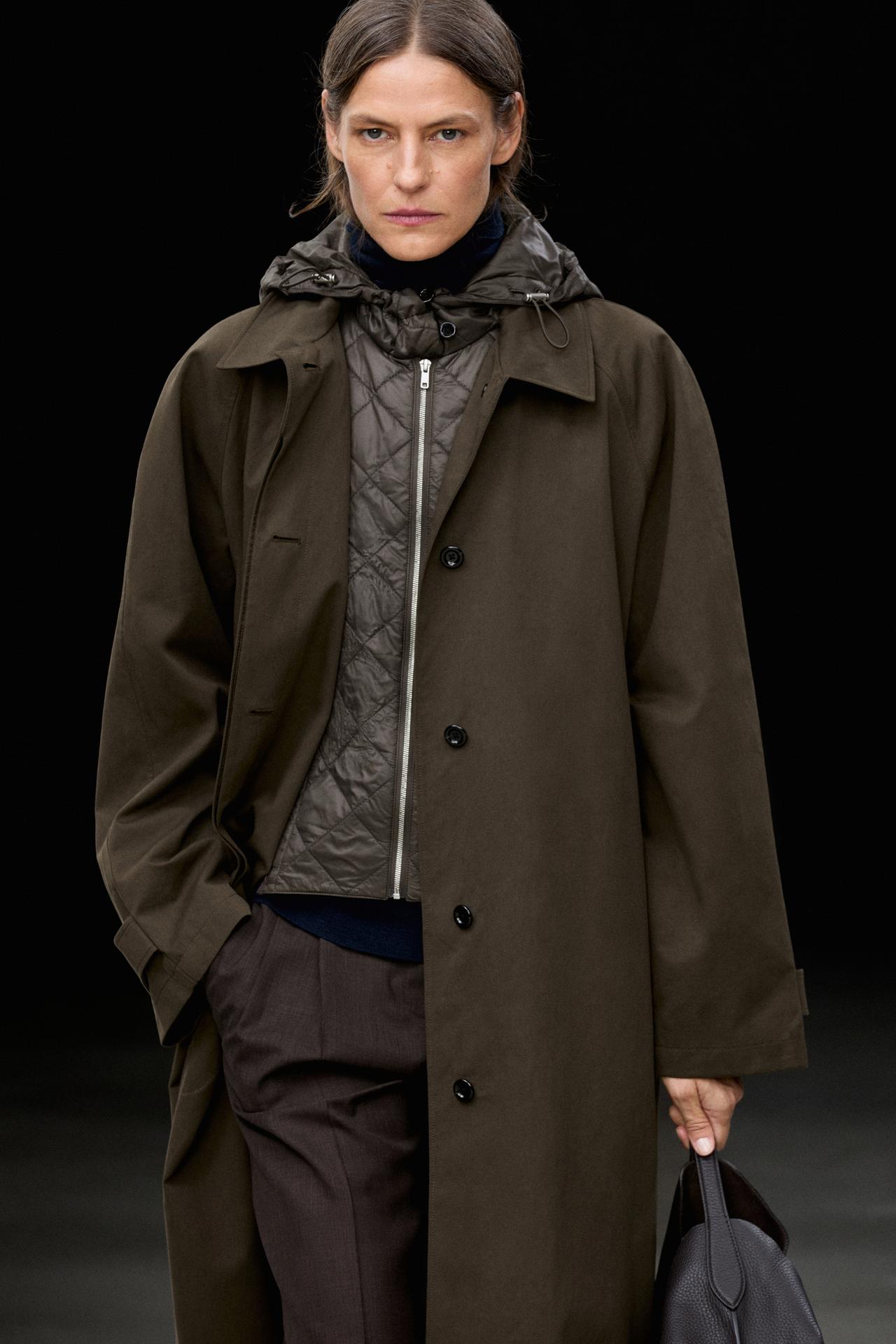 Removable hood trench coat — KHAKI