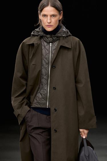 Removable hood trench coat — KHAKI 3