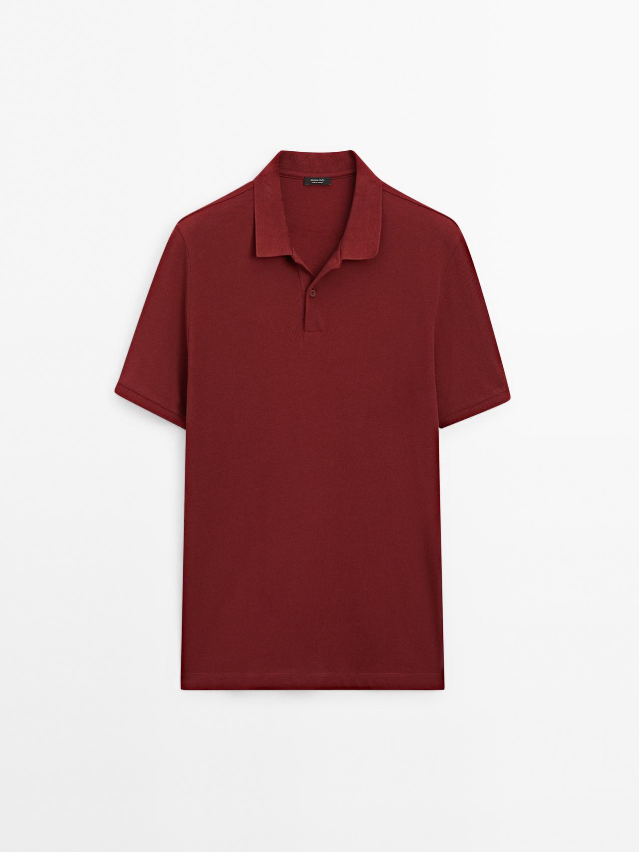 Massimo Dutti - Herre - Poloshirt I Bomuldspiqué Med Mikrostruktur - Granatrød - M