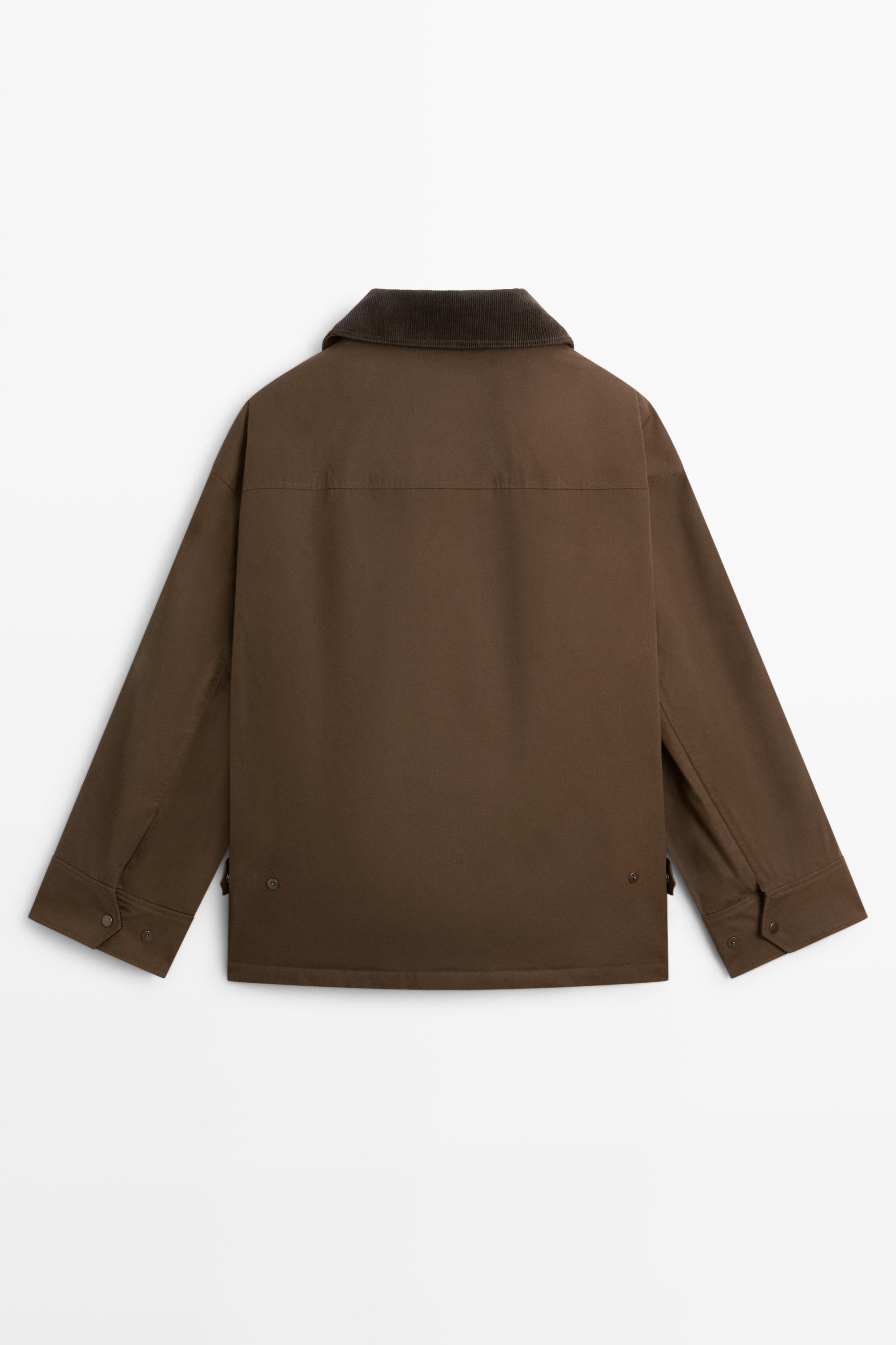Waxed high-neck corduroy jacket — DARK KHAKI