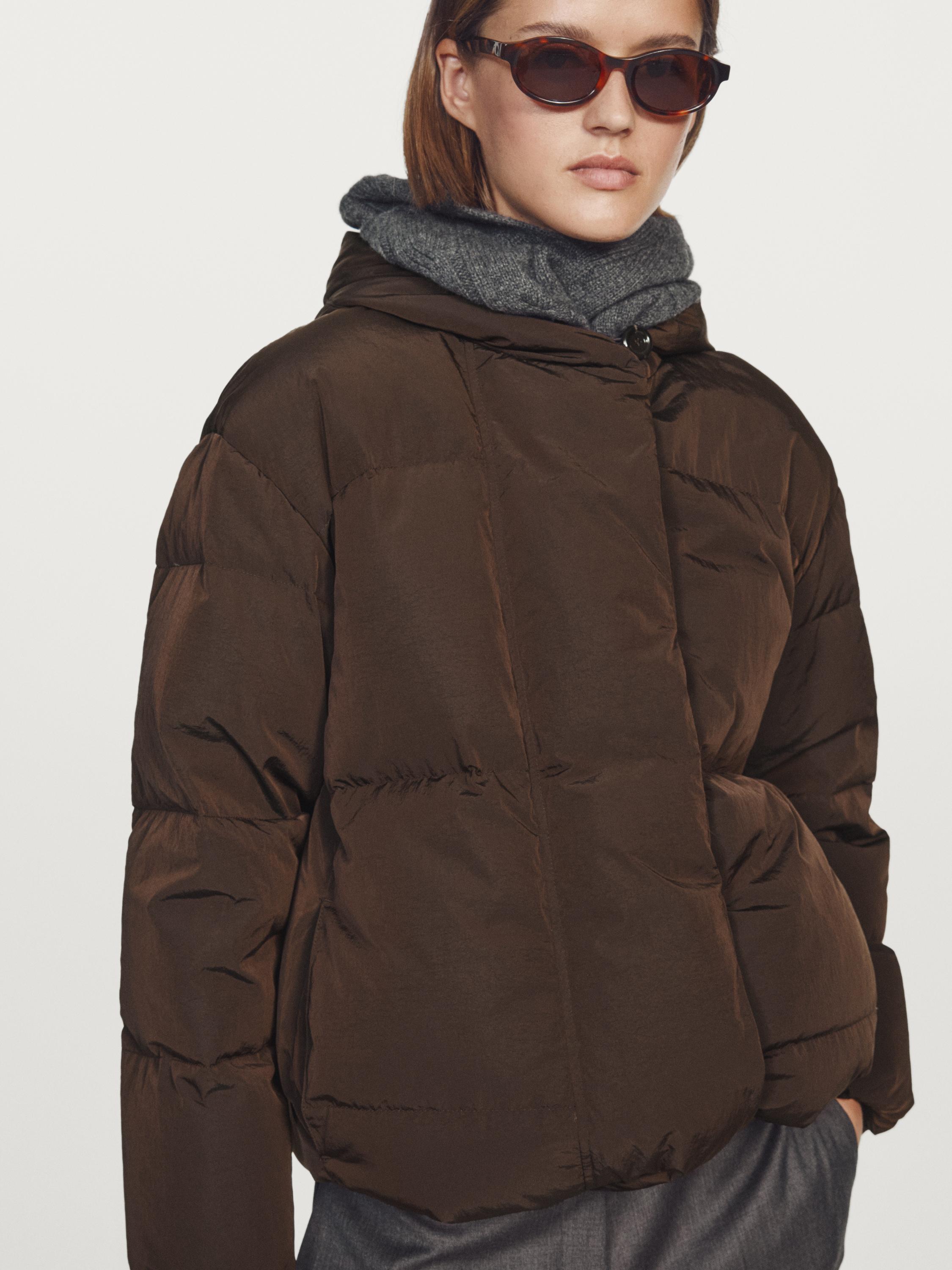 Water-repellent hooded puffer jacket