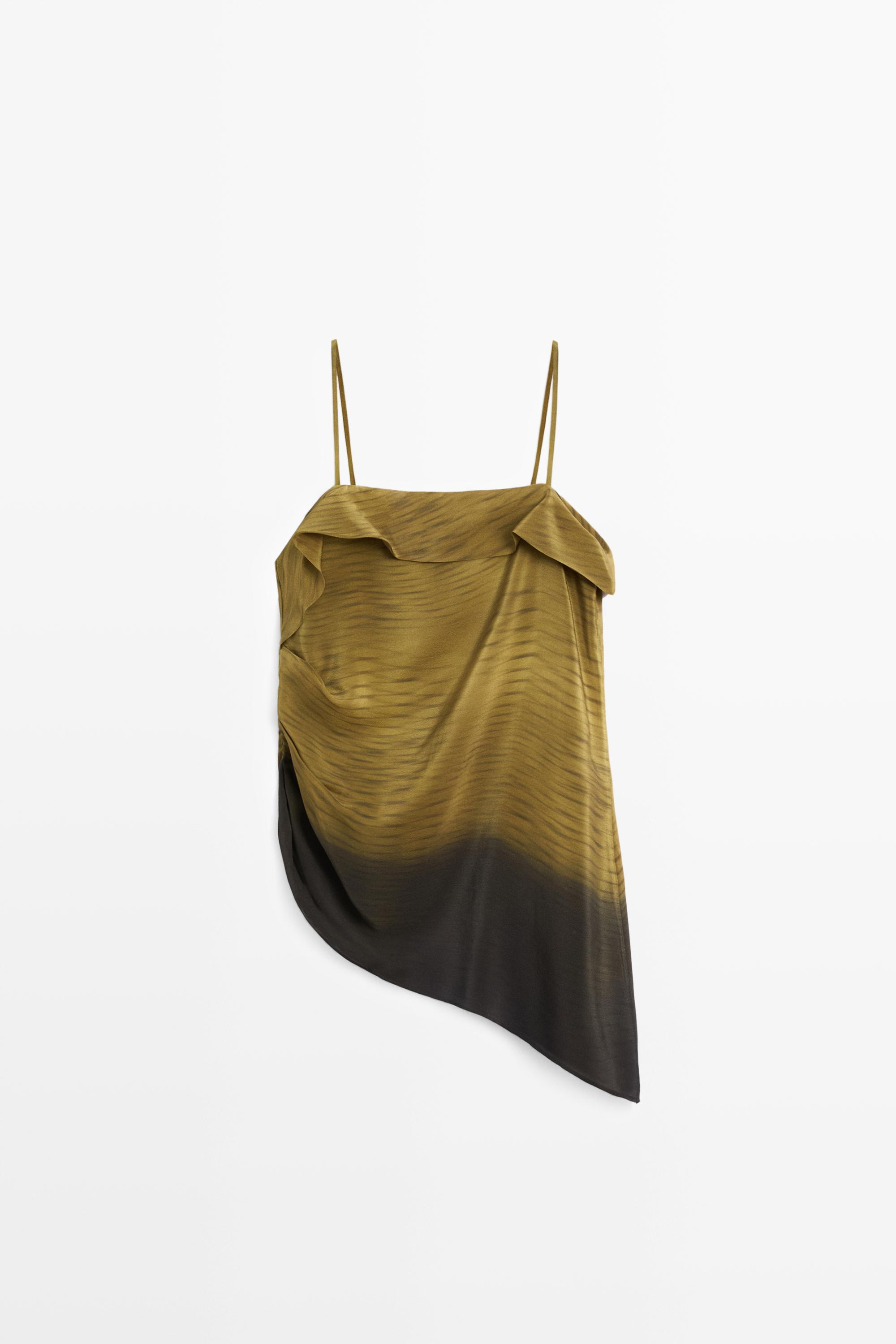 Asymmetric strappy top with draped detail — KHAKI GREEN