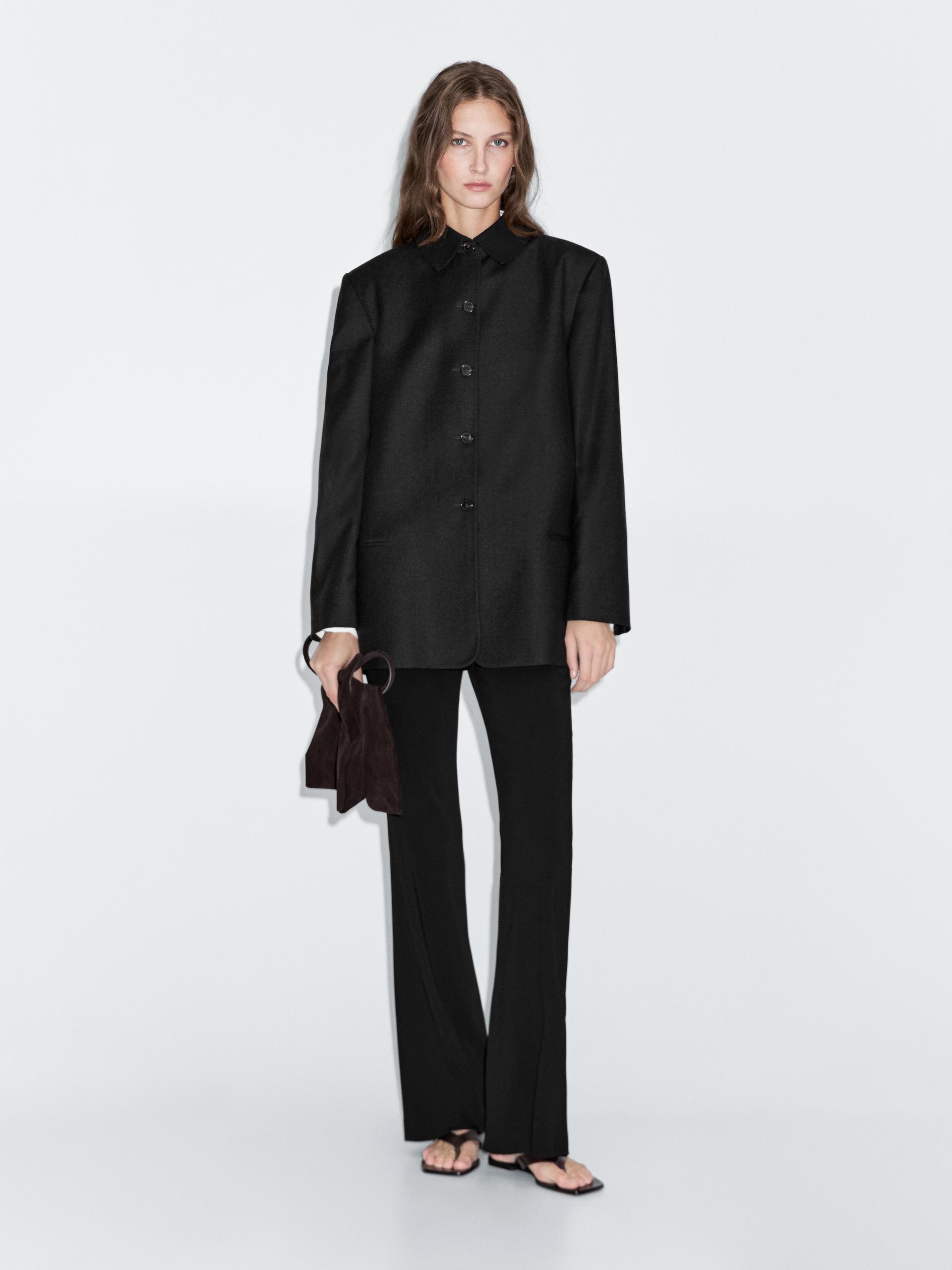 Massimo Dutti Contrast Collar Short Coat In Multi