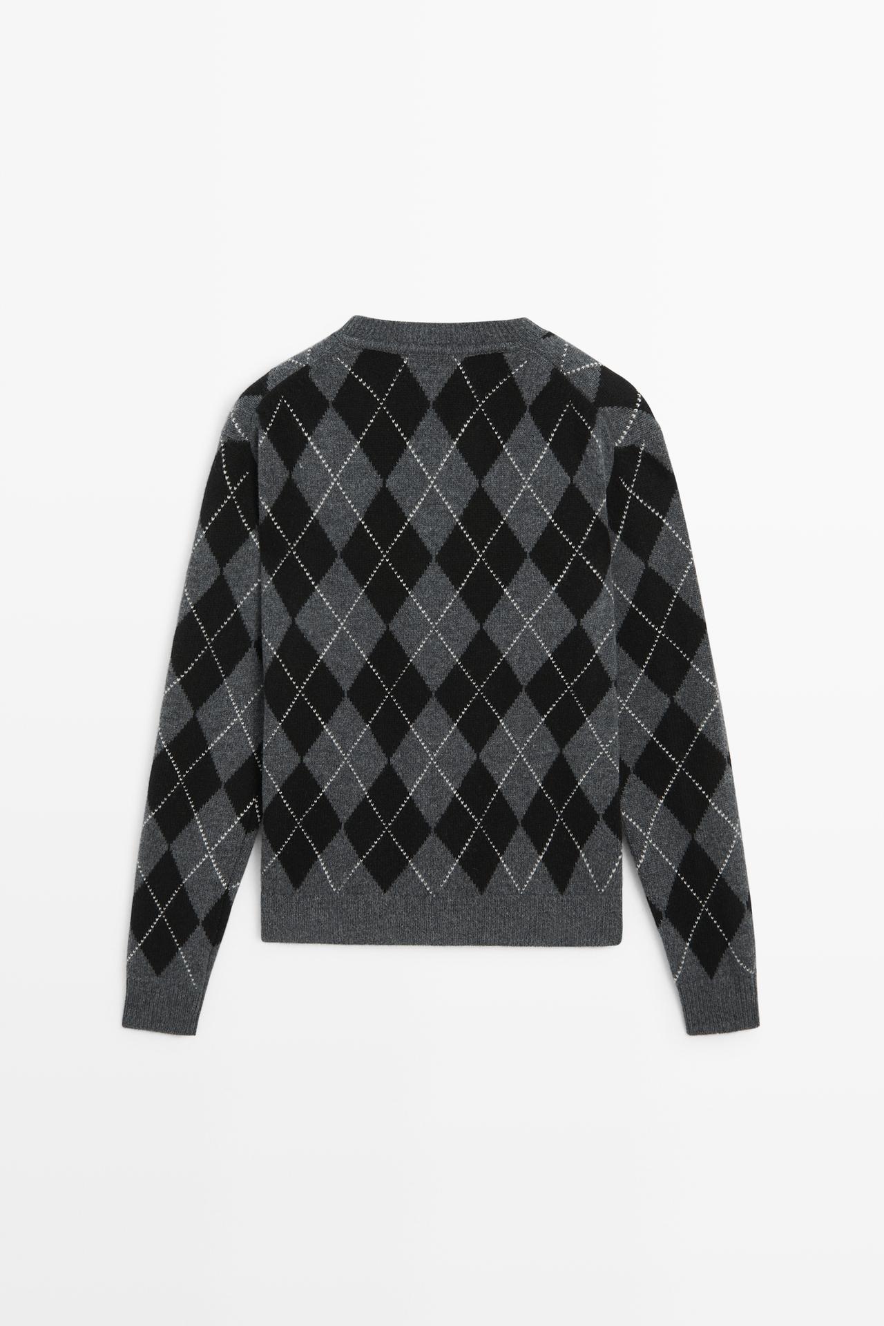 100% wool argyle knit cardigan — DARK GREY