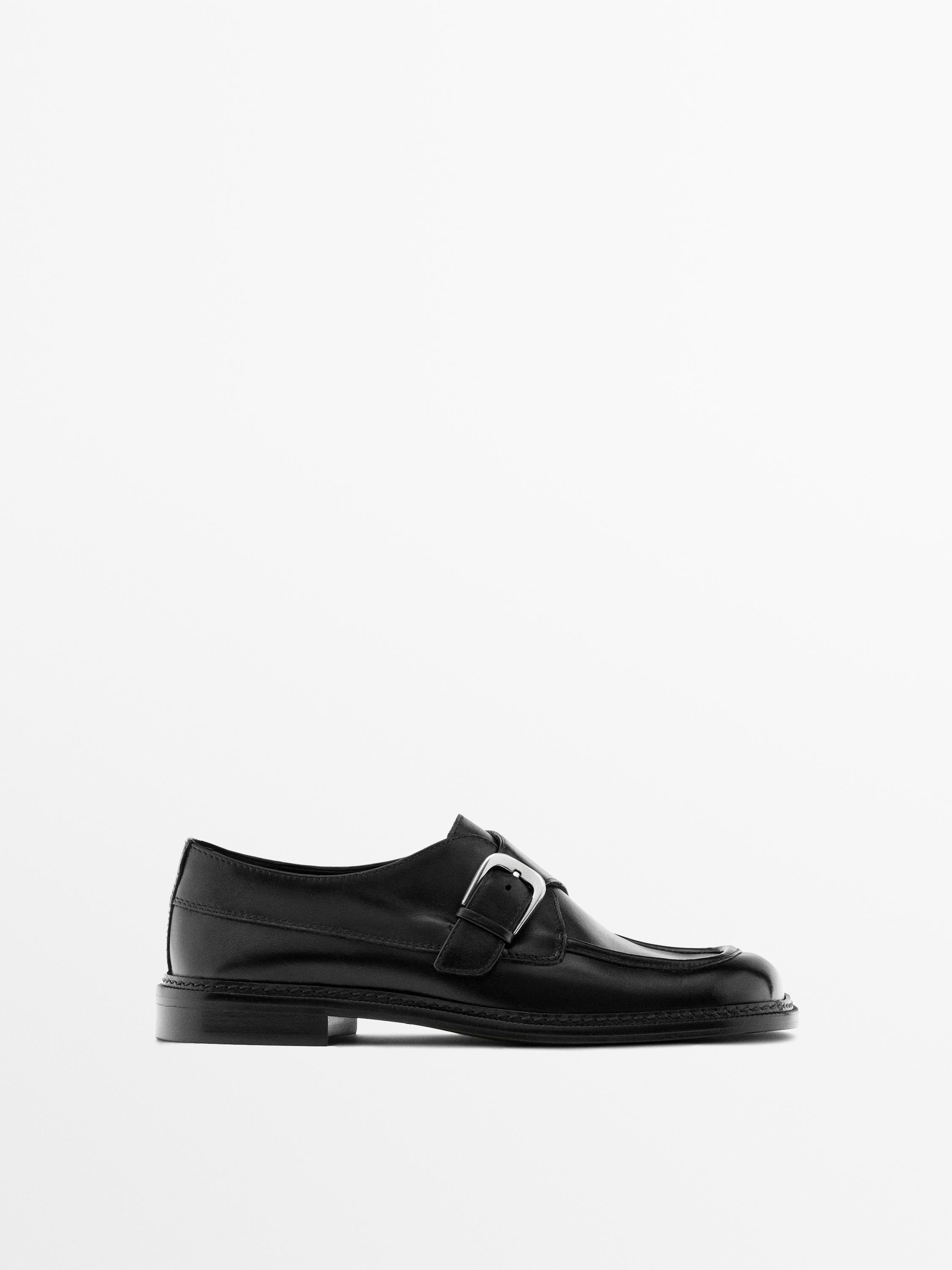 Leather derby shoes with buckle — BLACK