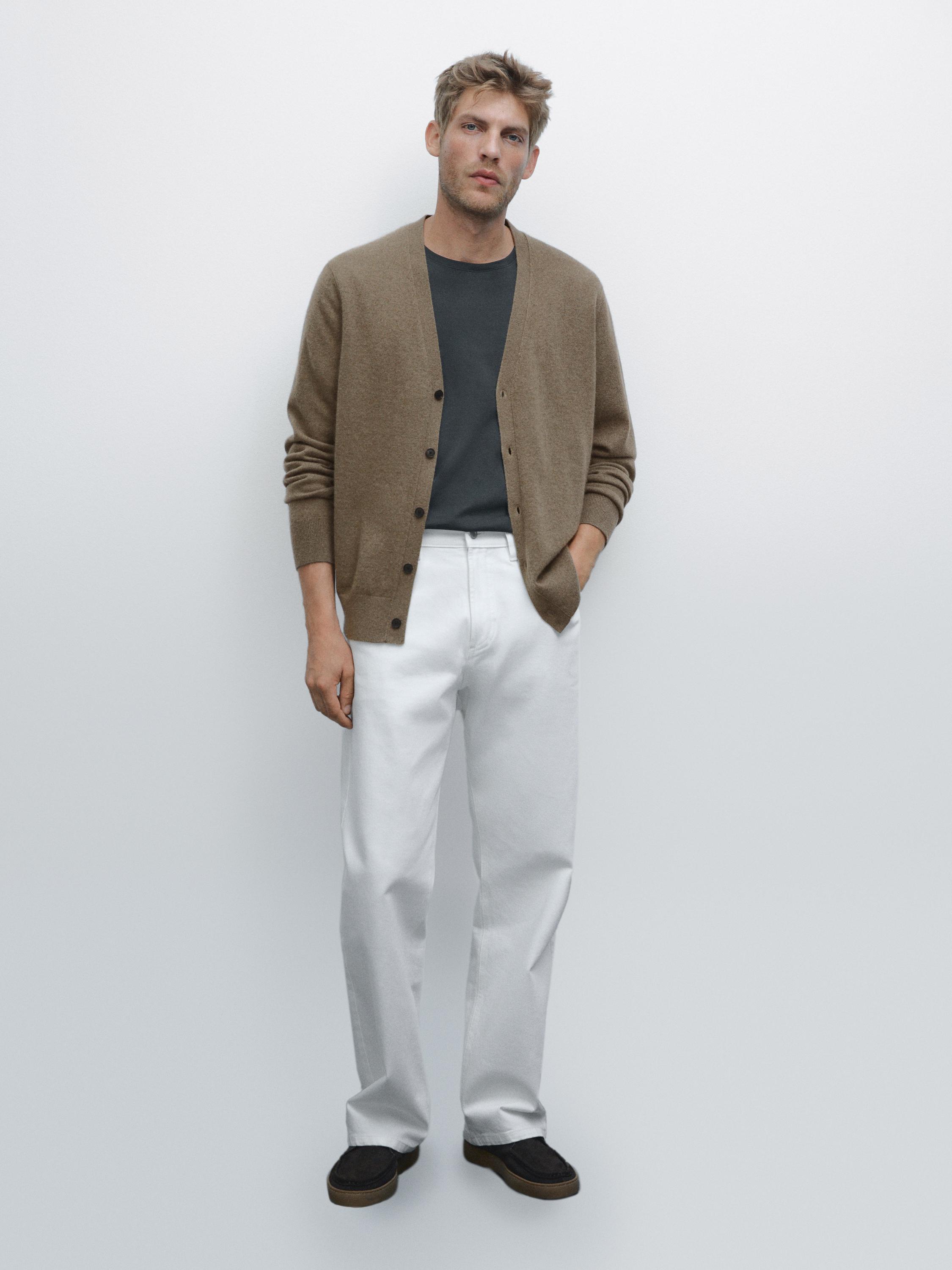 100% cashmere V-neck cardigan BEIGE