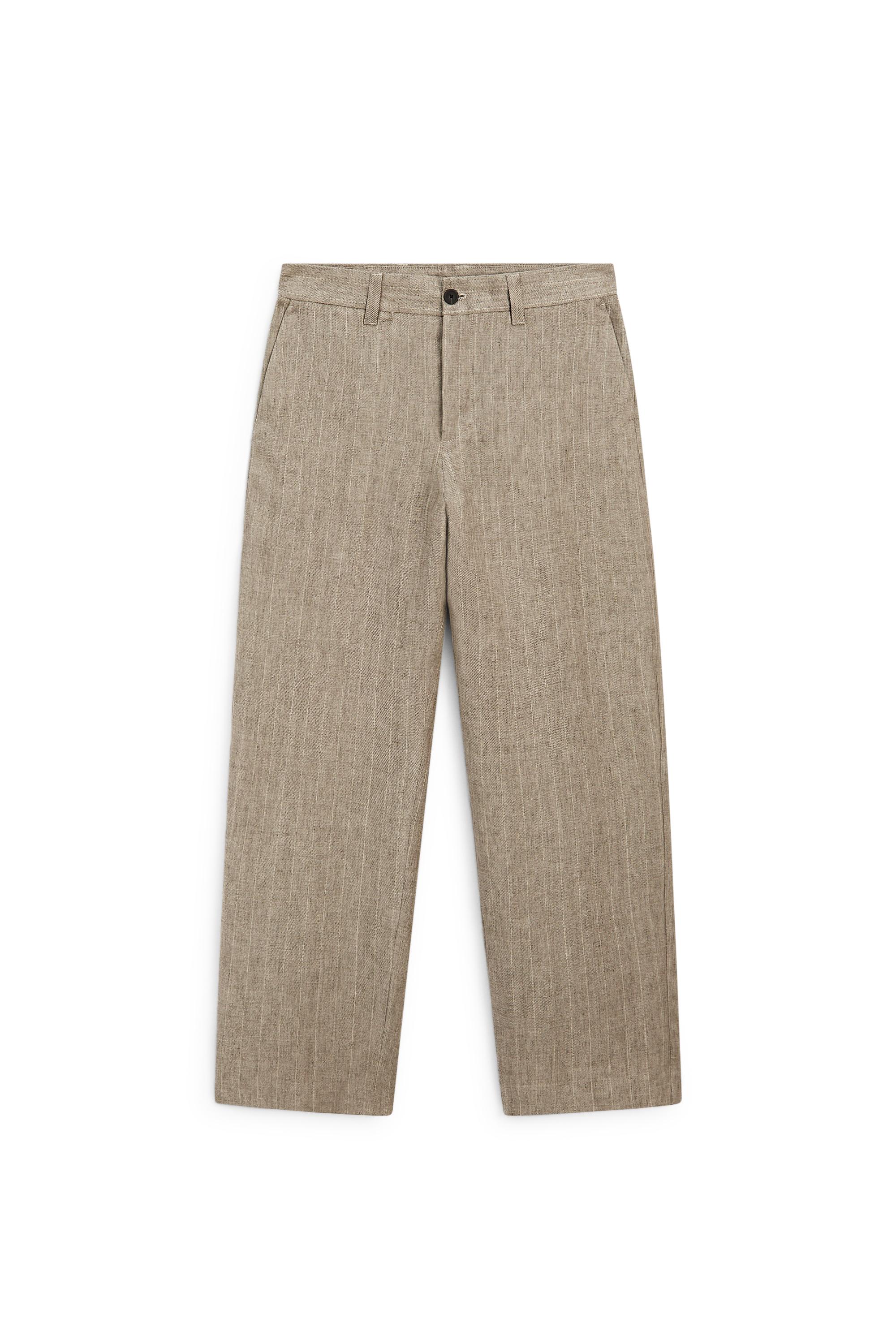 100% linen striped trousers — BEIGE