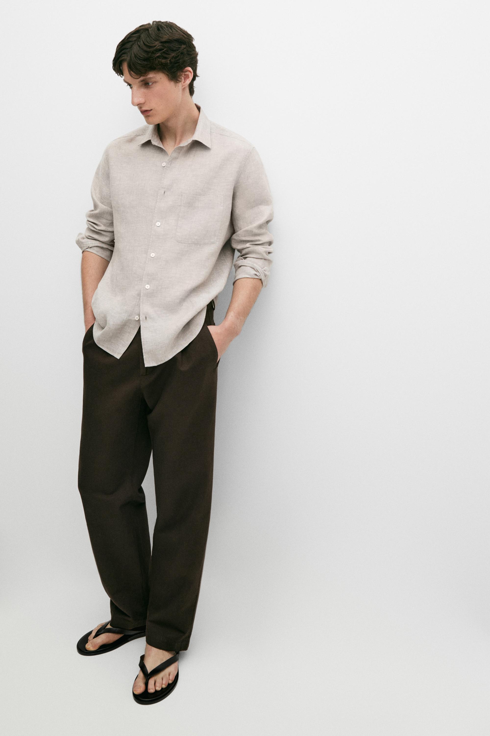 Regular fit linen shirt with pocket — MINK