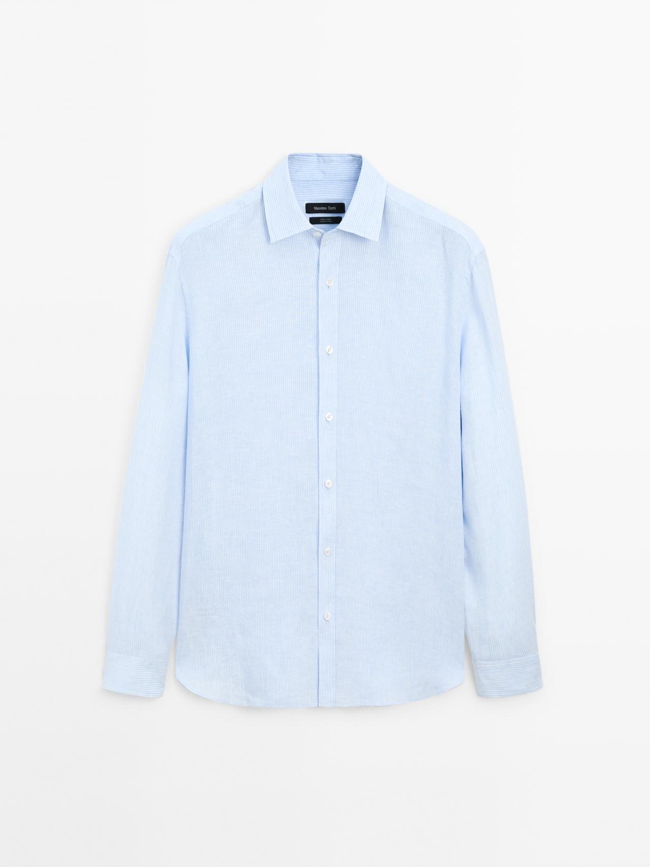 Massimo Dutti - Herre - Stribet, Regular Fit Skjorte - Blå - Xl