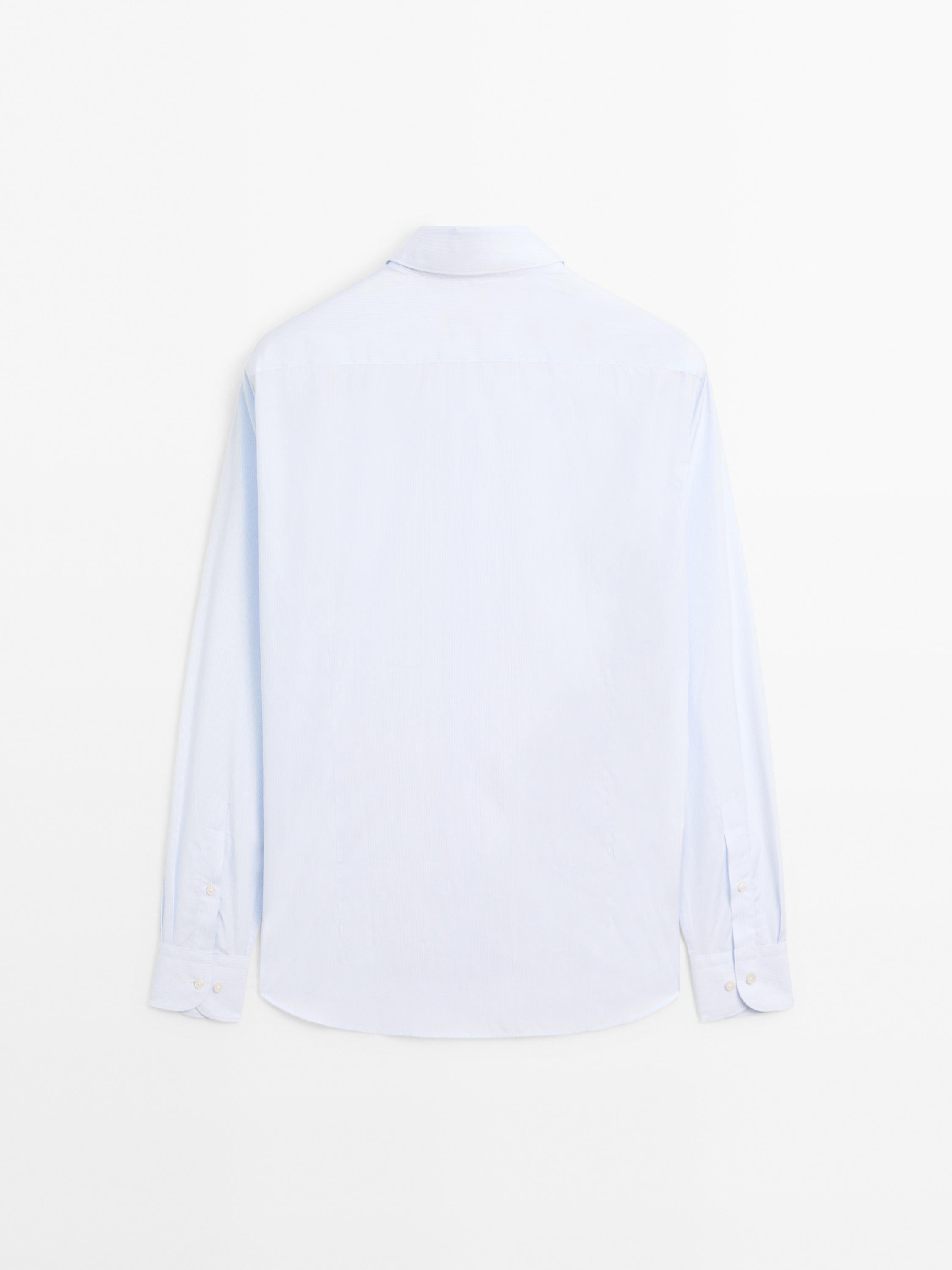 Slim fit 100% katoenen overhemd met strepen