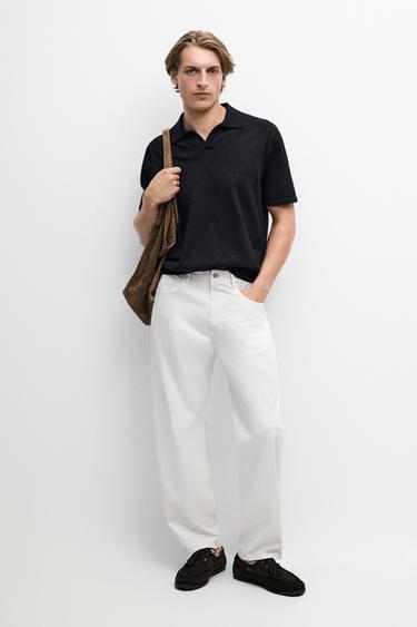 100% cotton intarsia knit polo shirt — NAVY BLUE 1